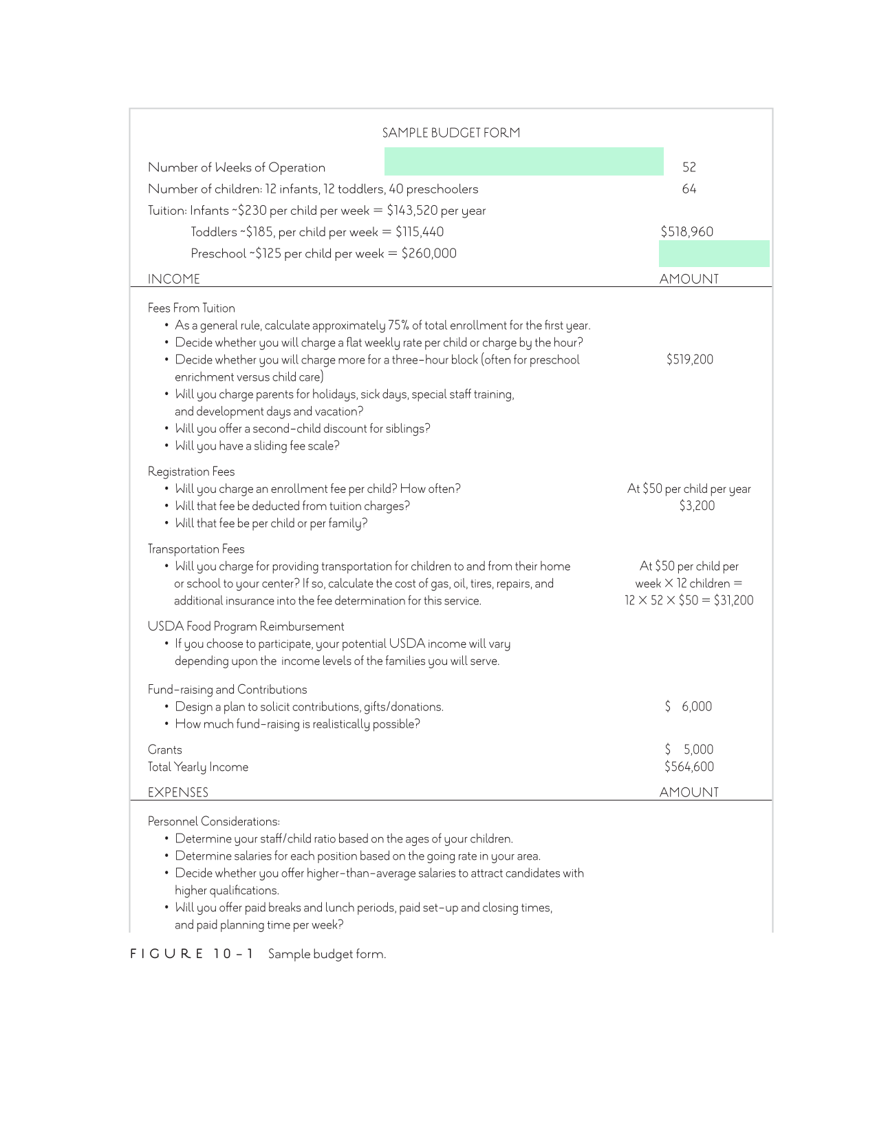 Sample Budget Form screenshot