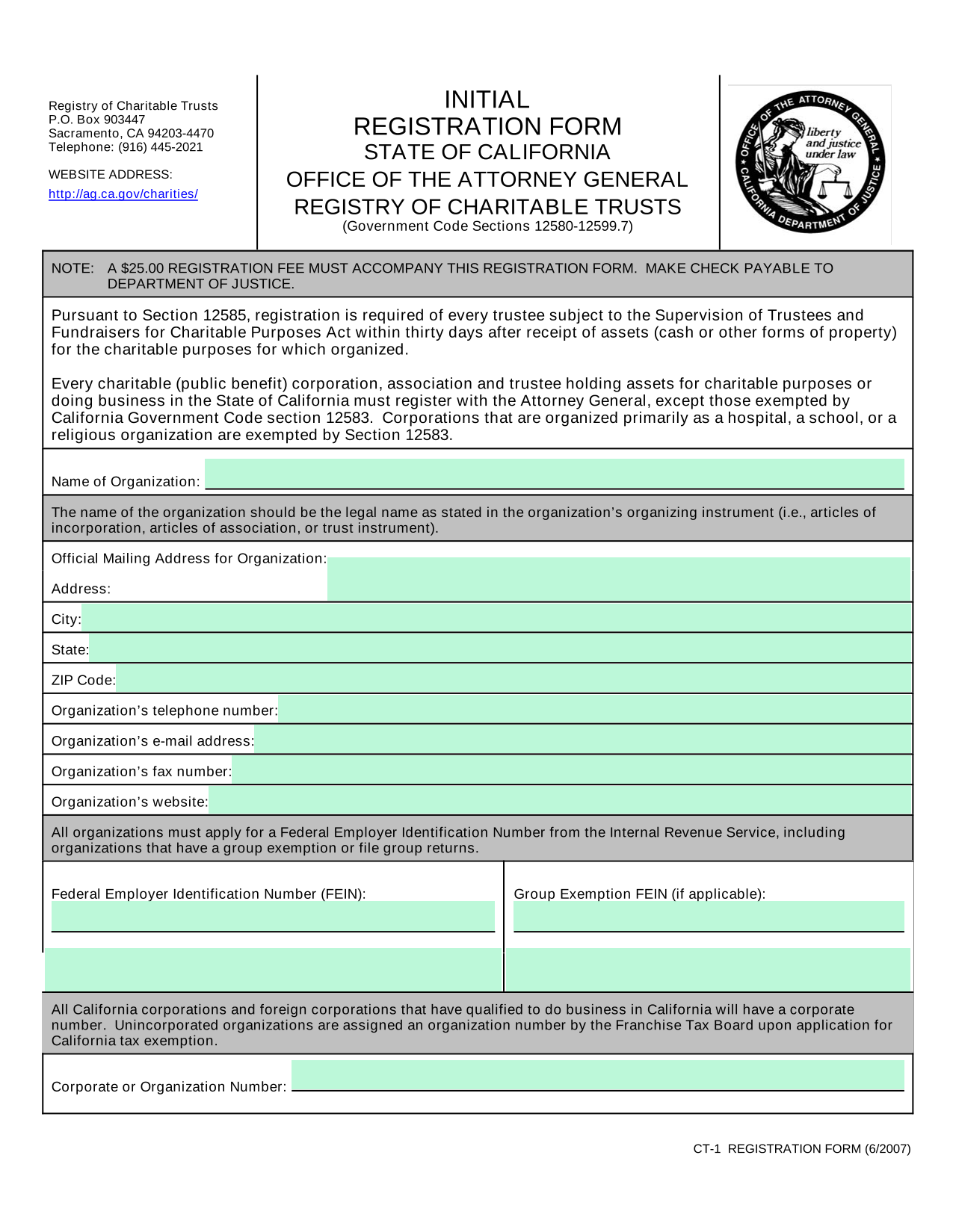 Initial Registration Form   Registry Of Charitable Trusts screenshot