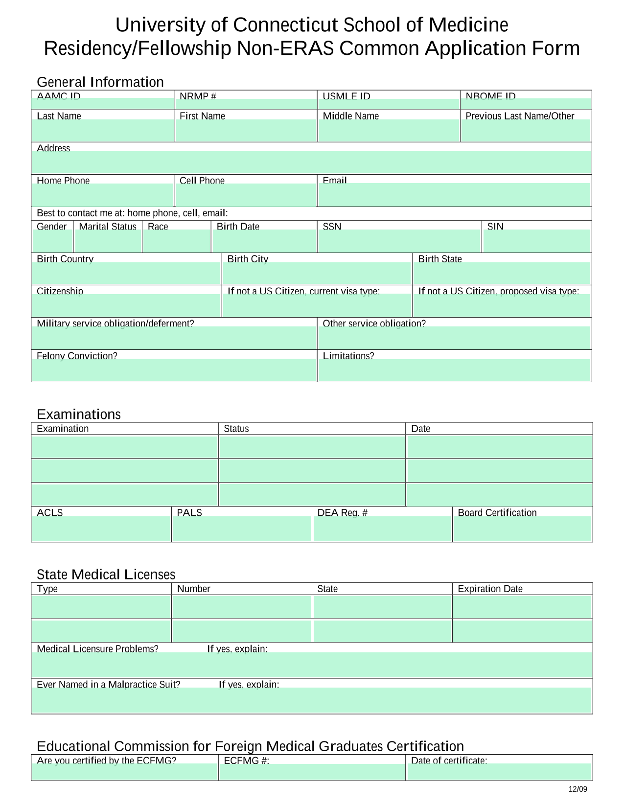 ResidencyFellowship Non ERAS Common Application Form screenshot