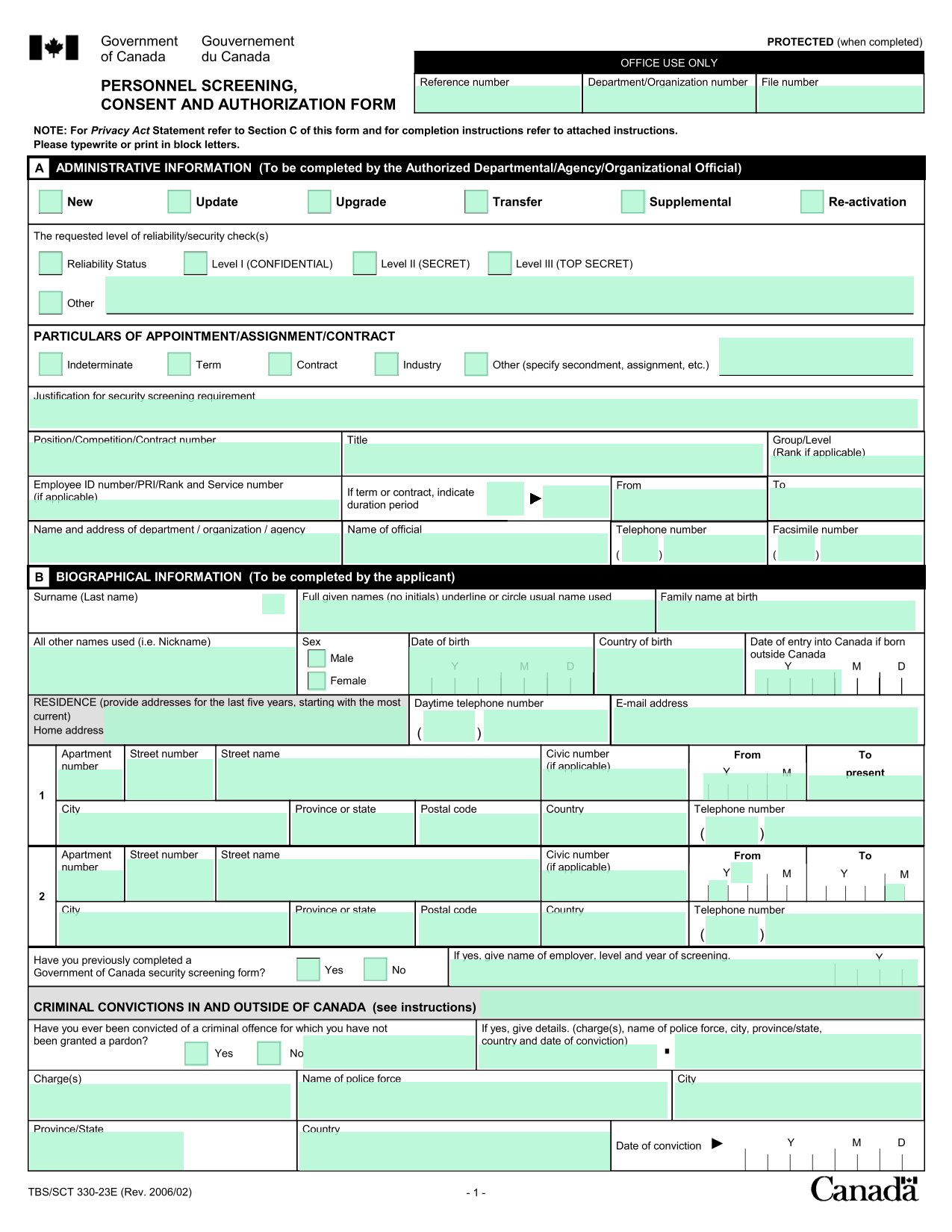 PERSONNEL SCREENING, CONSENT AND AUTHORIZATION FORM screenshot