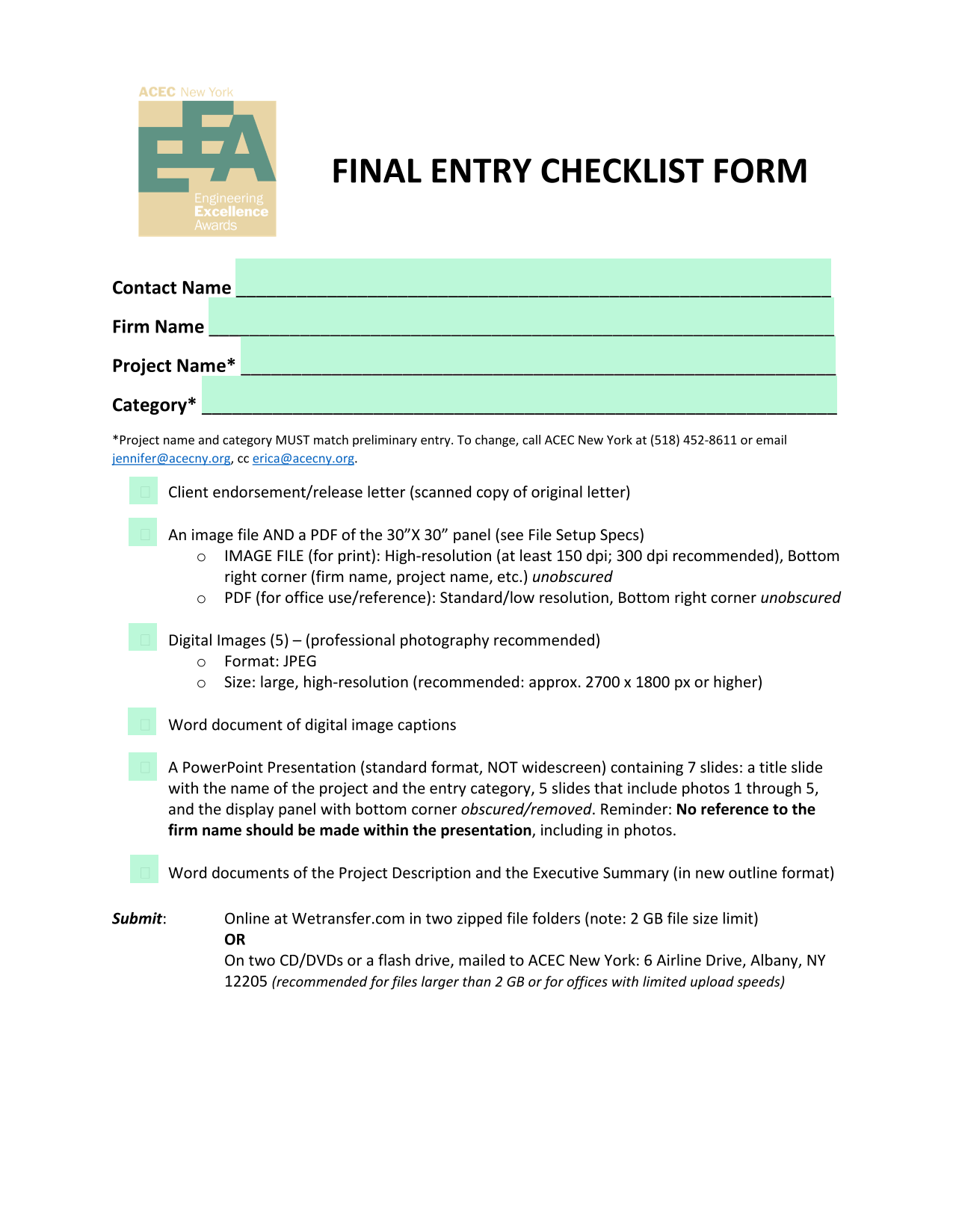 Final Entry Checklist Form screenshot