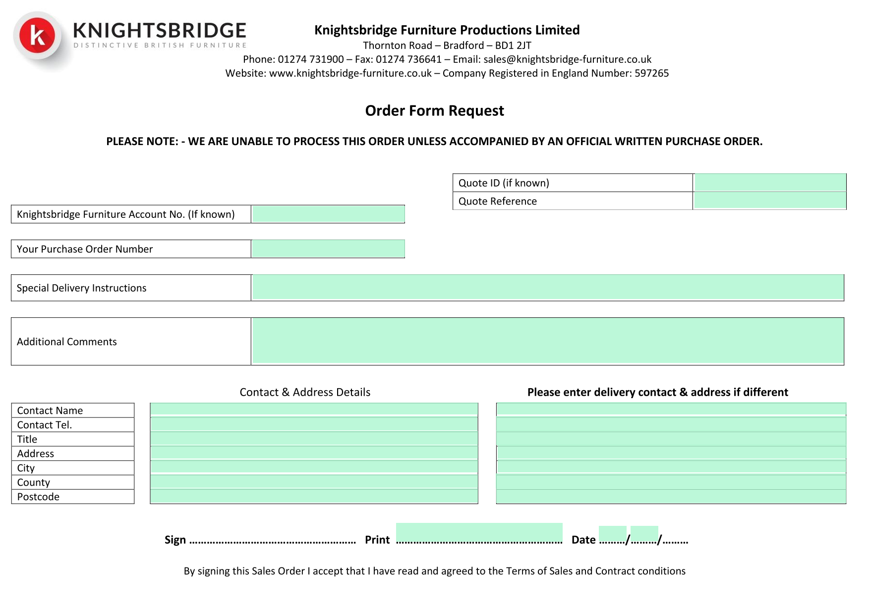 Sales Order Form screenshot