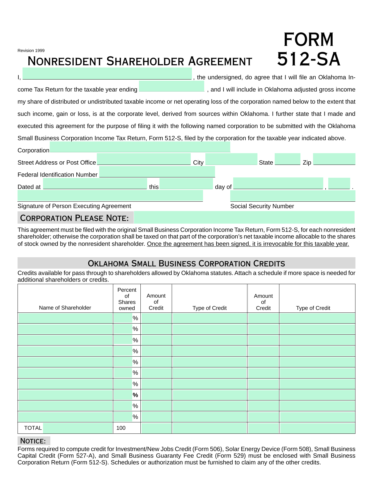 Nonresident Shareholder Agreement screenshot