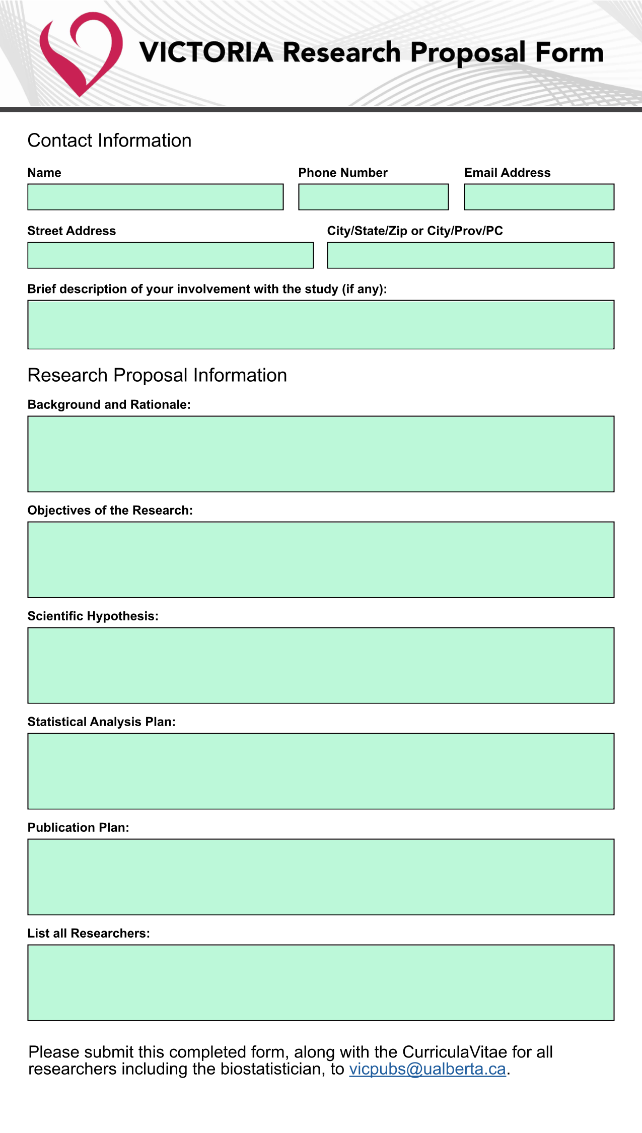 Research Proposal Form screenshot