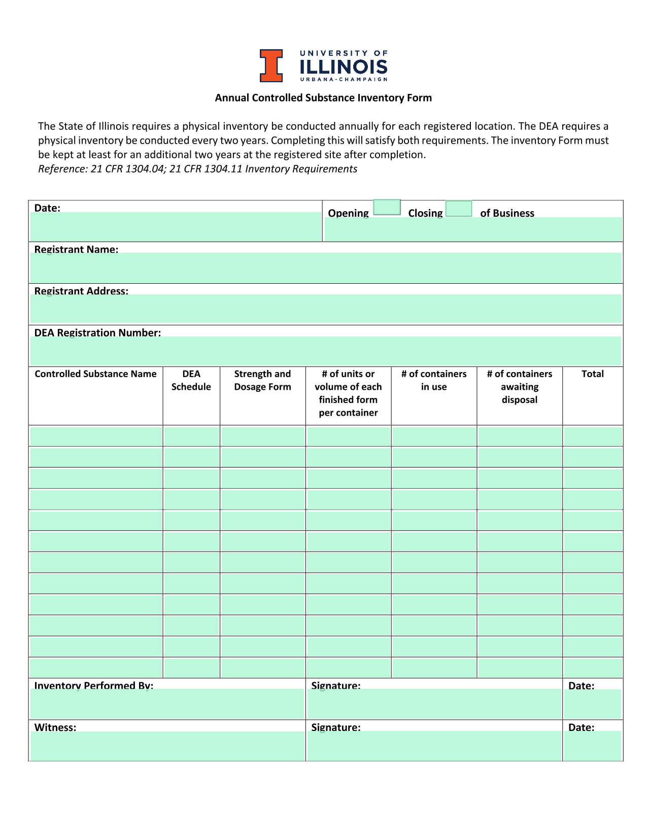 Annual Controlled Substance Inventory Form screenshot