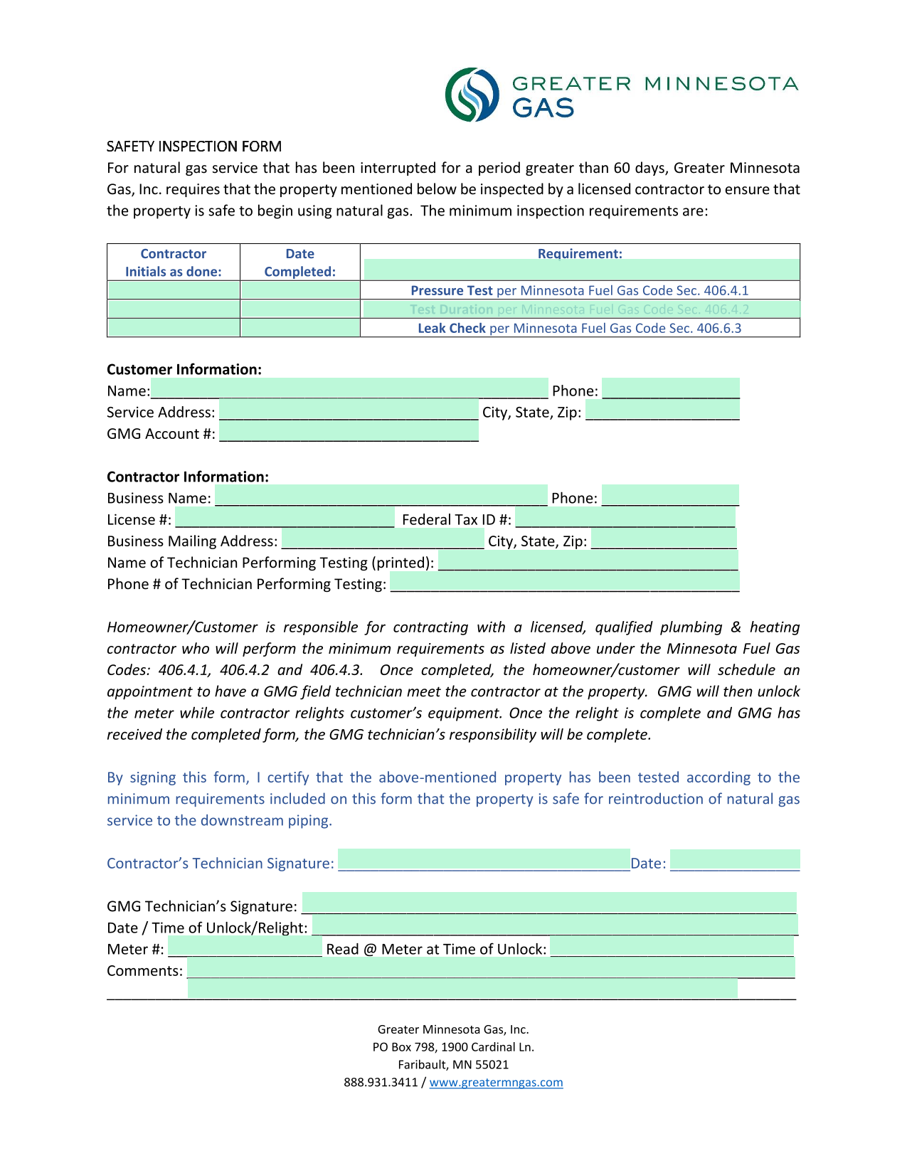 Safety Inspection Form screenshot