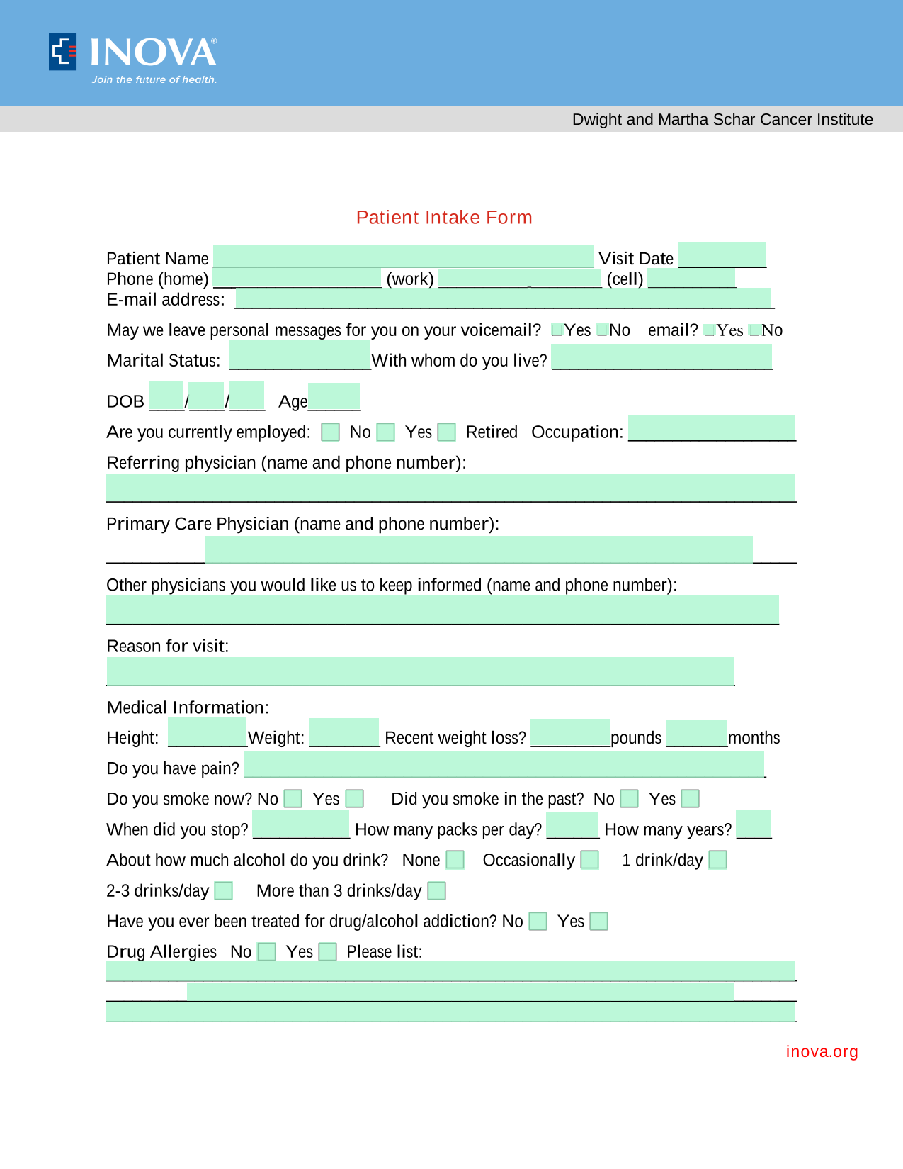 Patient Intake Form screenshot