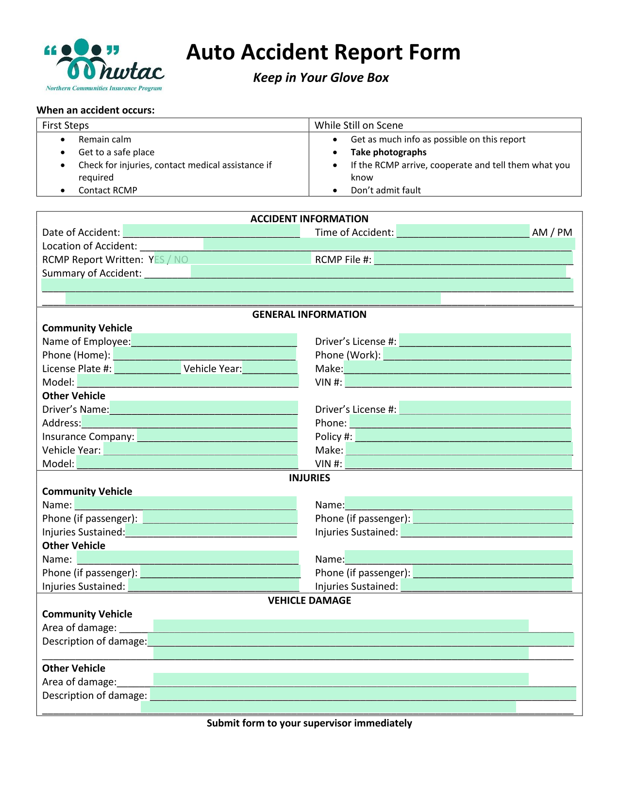 Auto Accident Report Form screenshot