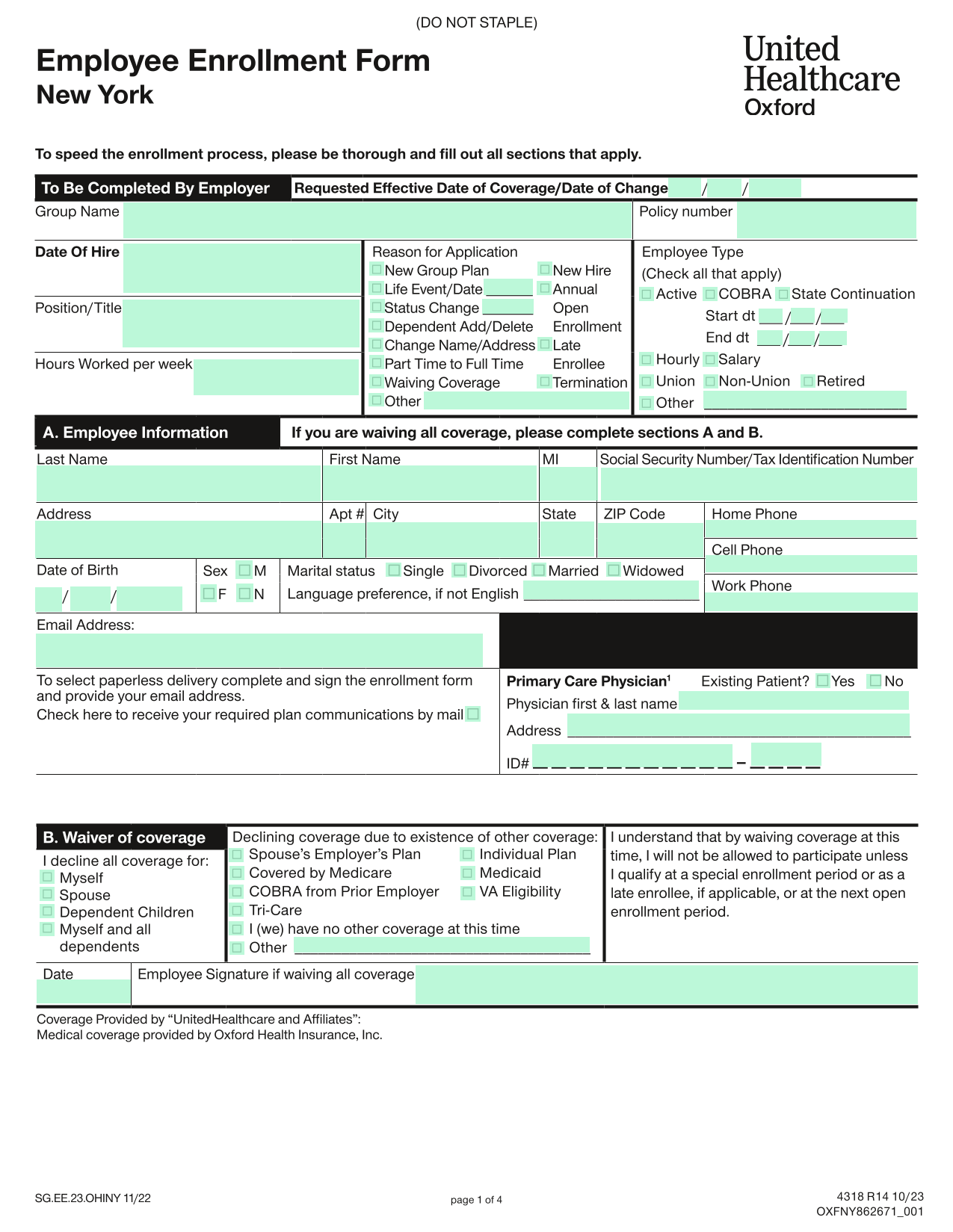 Employee Enrollment Form screenshot