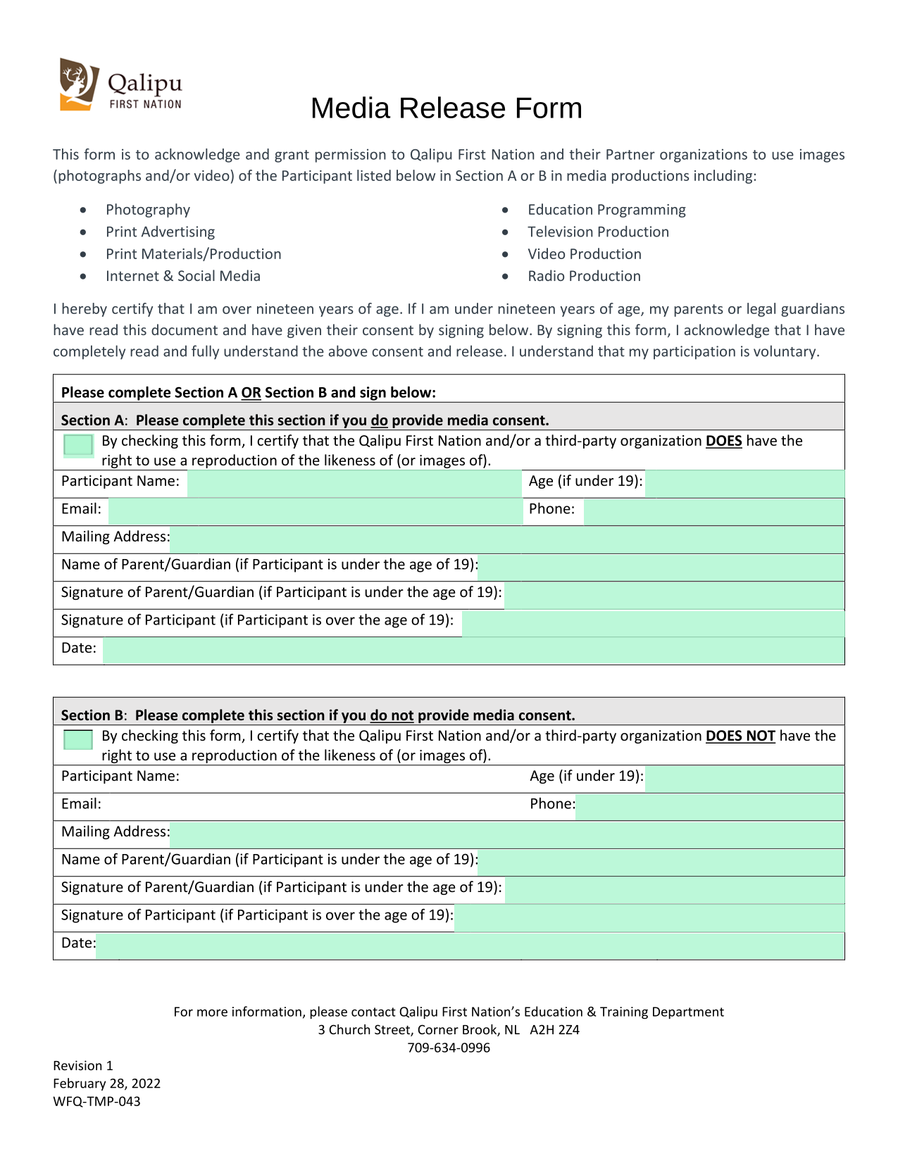 Media Release Form screenshot