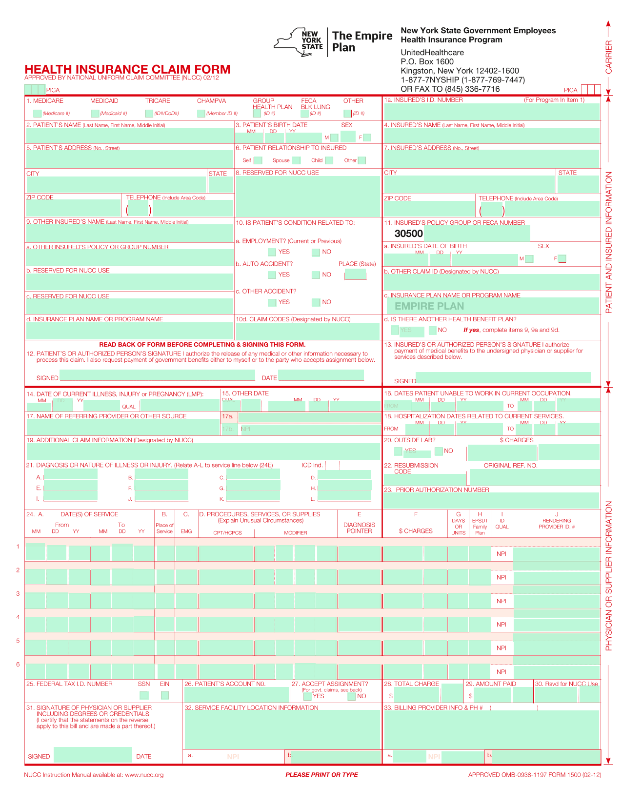 Health Insurance Claim Form screenshot