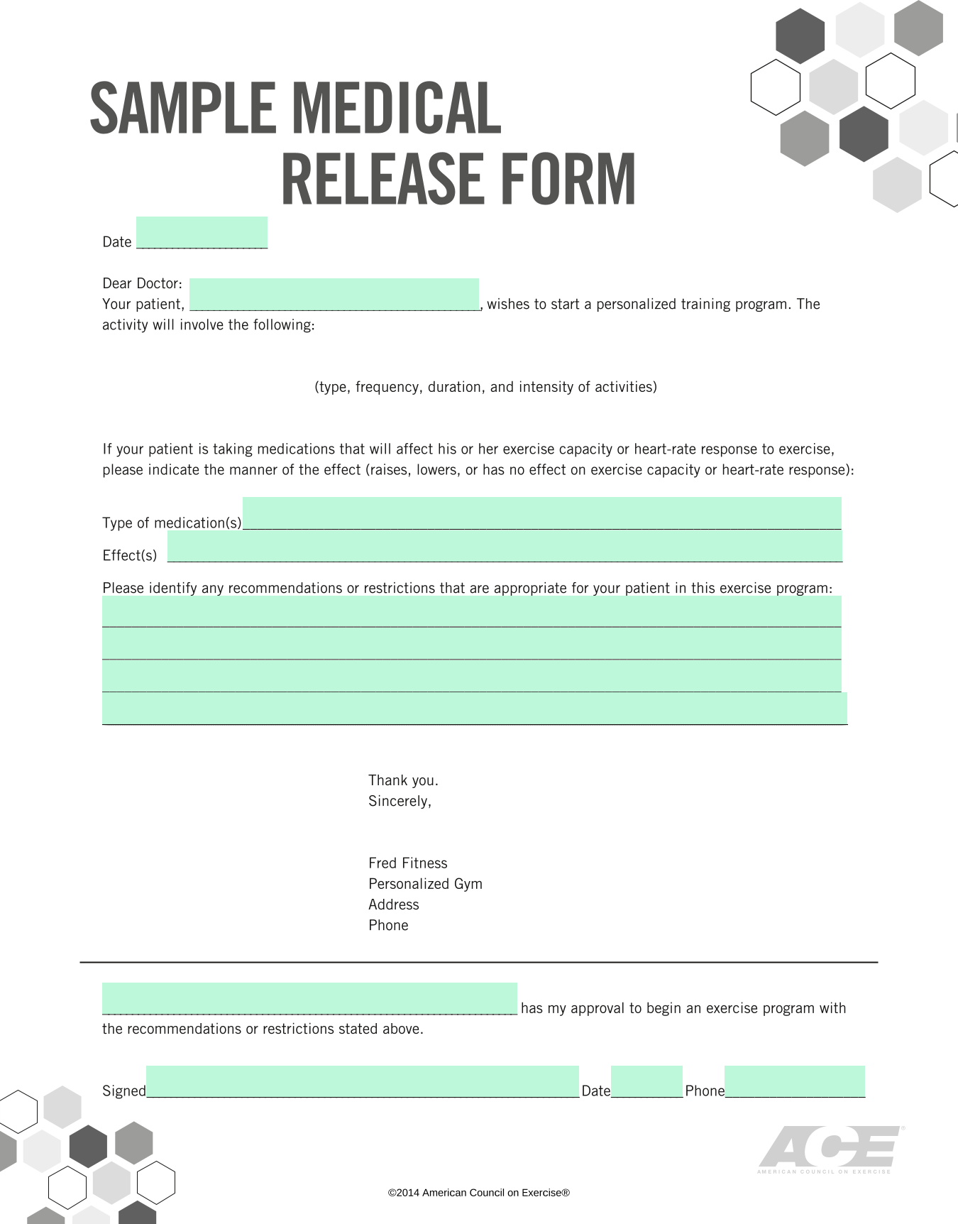 Medical Release Form screenshot