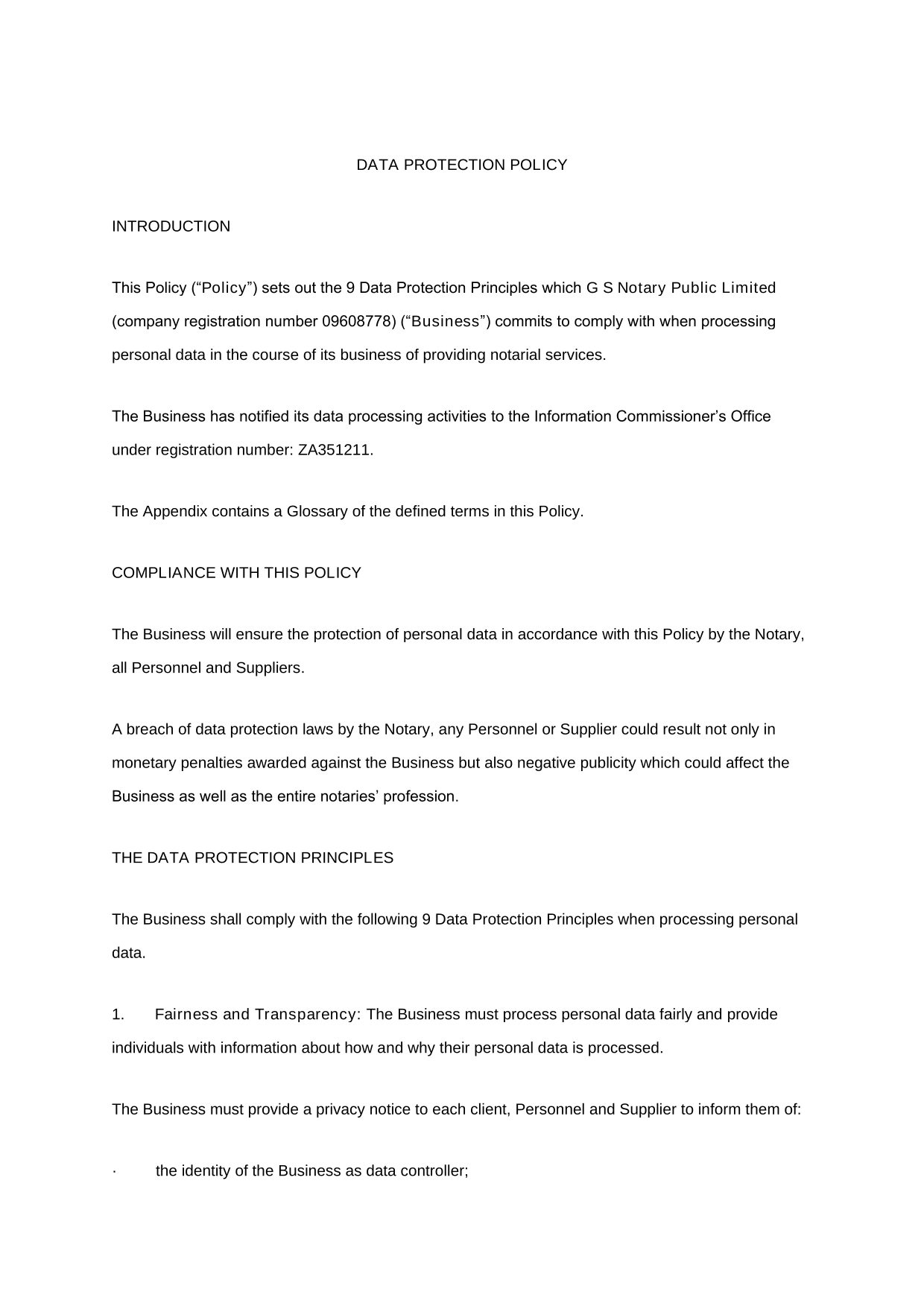 Data Protection Policy screenshot