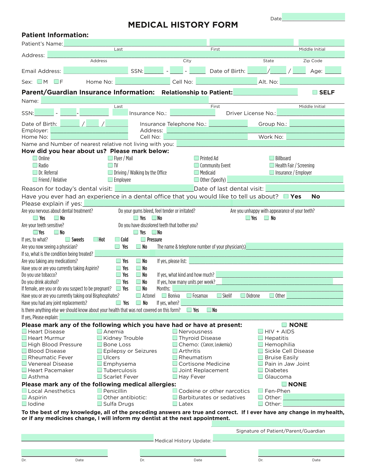 MEDICAL HISTORY FORM screenshot