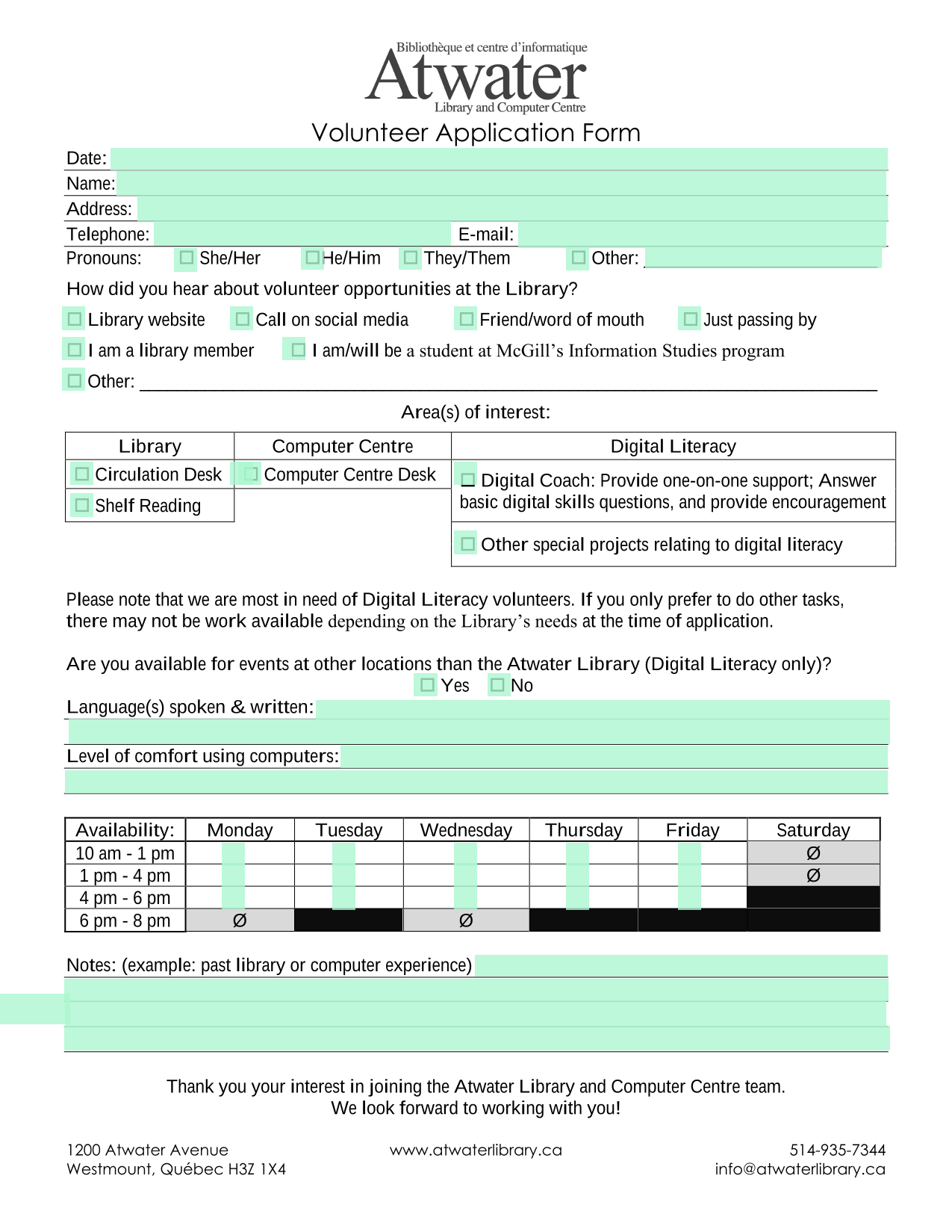Volunteer Application Form screenshot