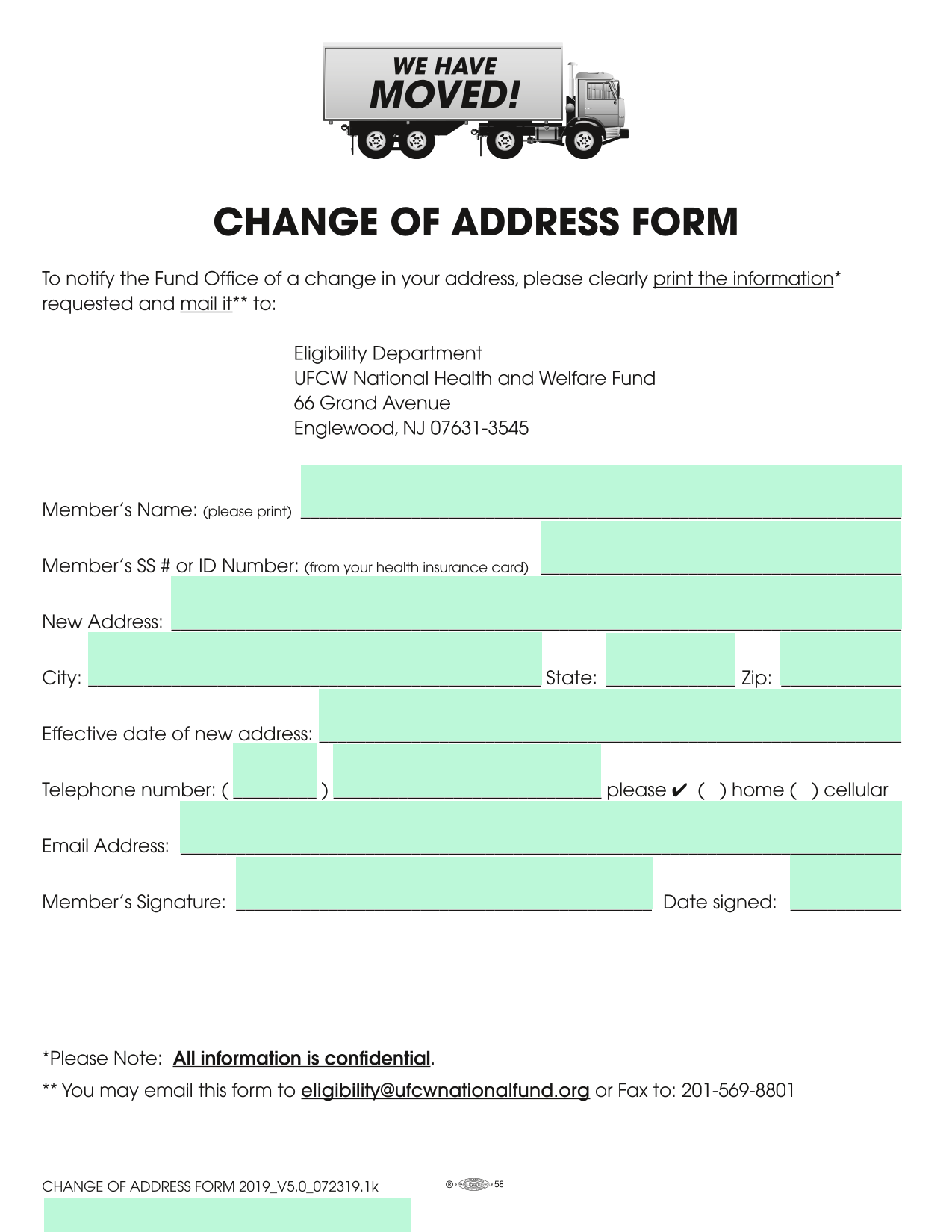 Change Of Address Form screenshot