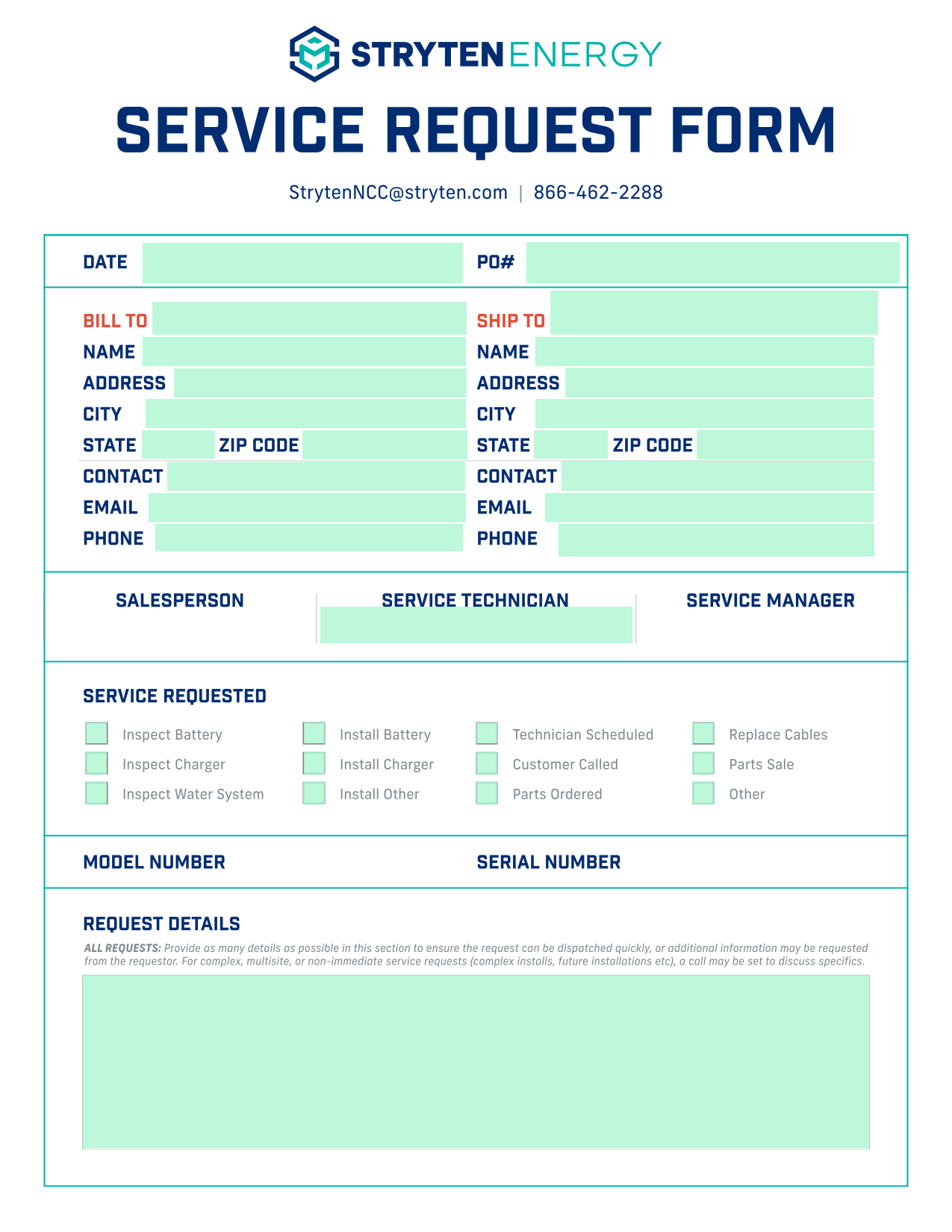 Service Request Form screenshot