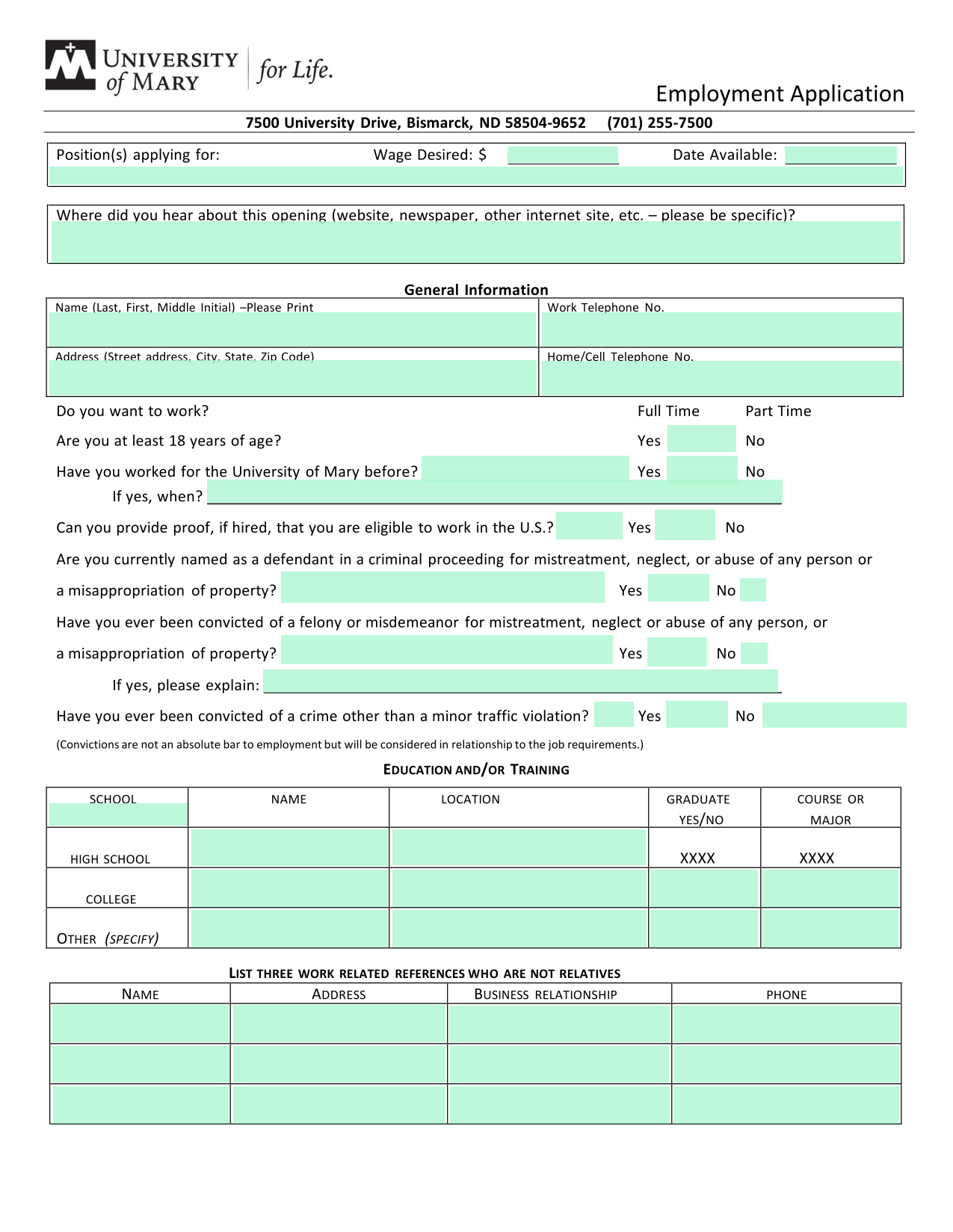 Employment Application screenshot