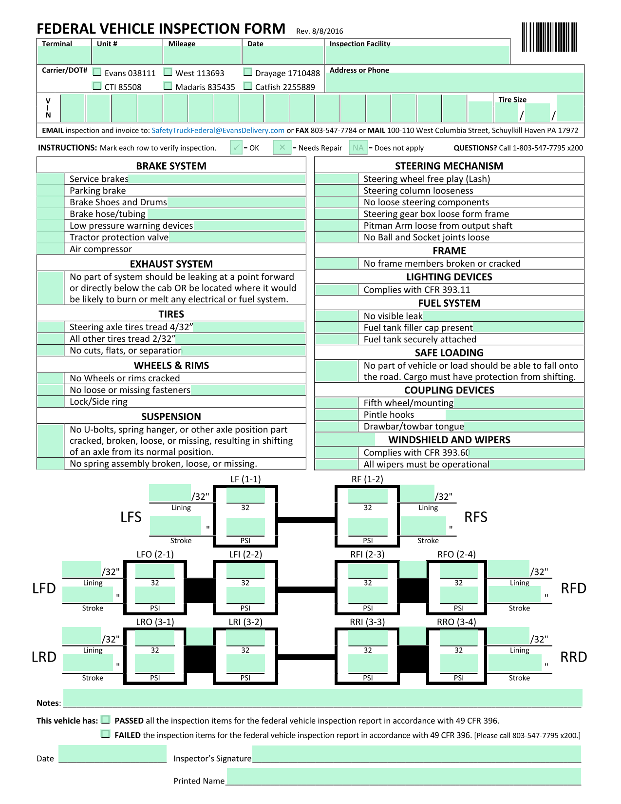 Federal Vehicle Inspection Form screenshot