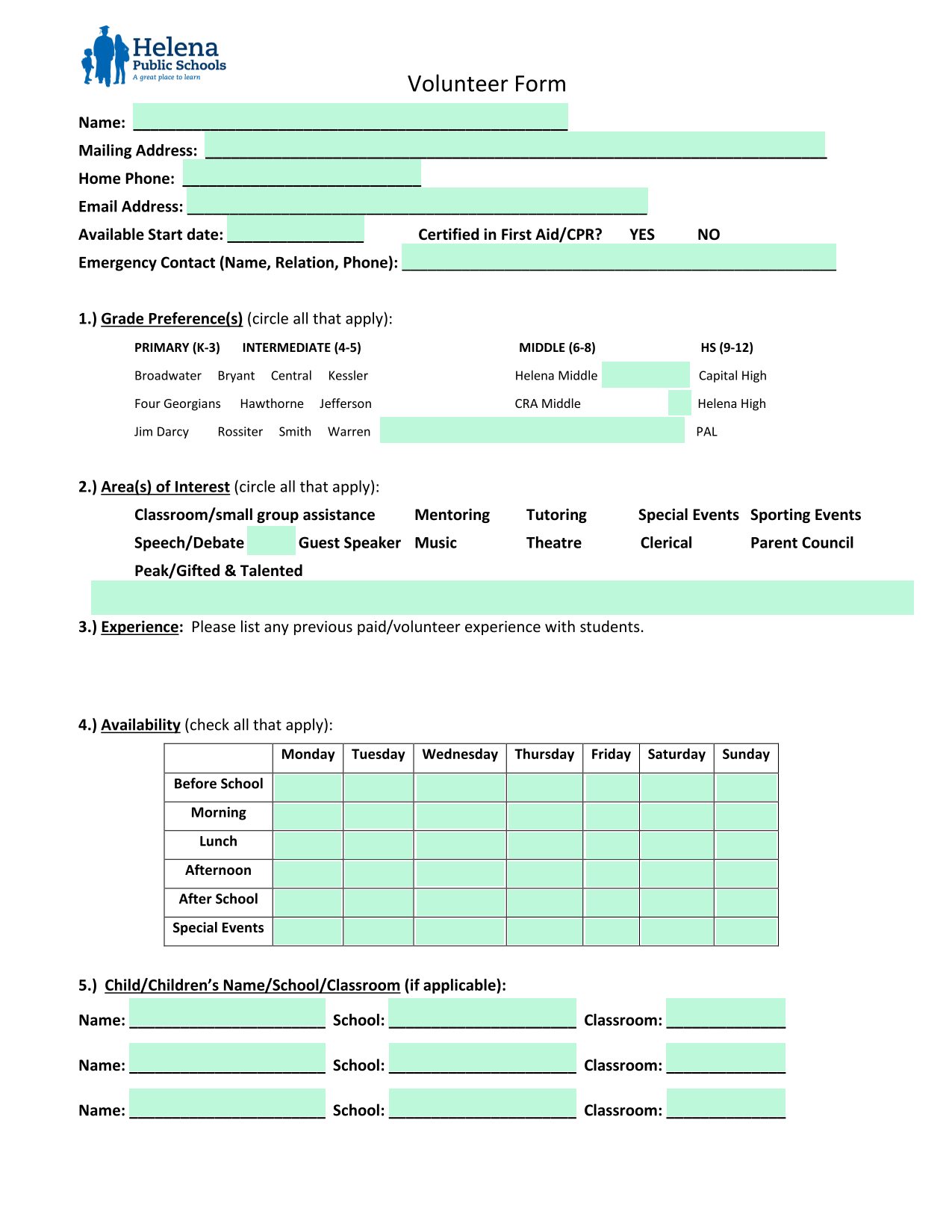 Volunteer Form screenshot