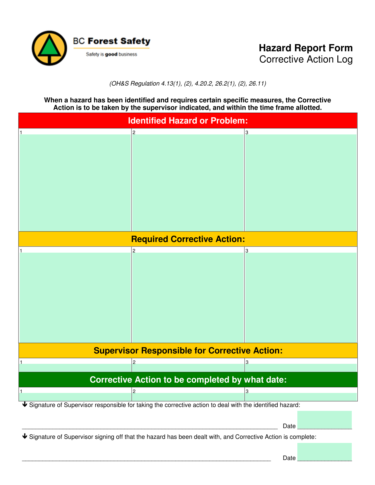 Hazard Report Form screenshot