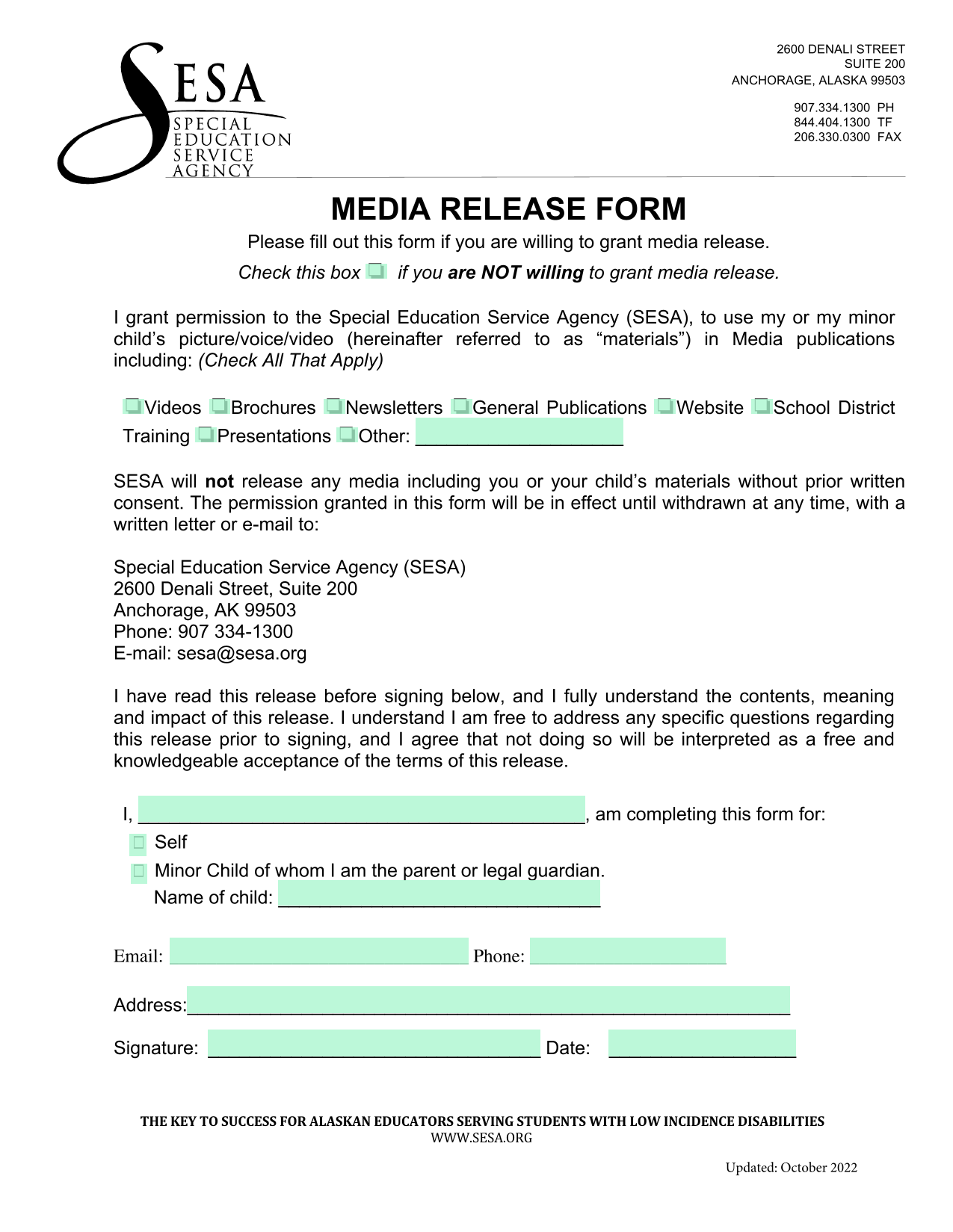 Media Release Form screenshot
