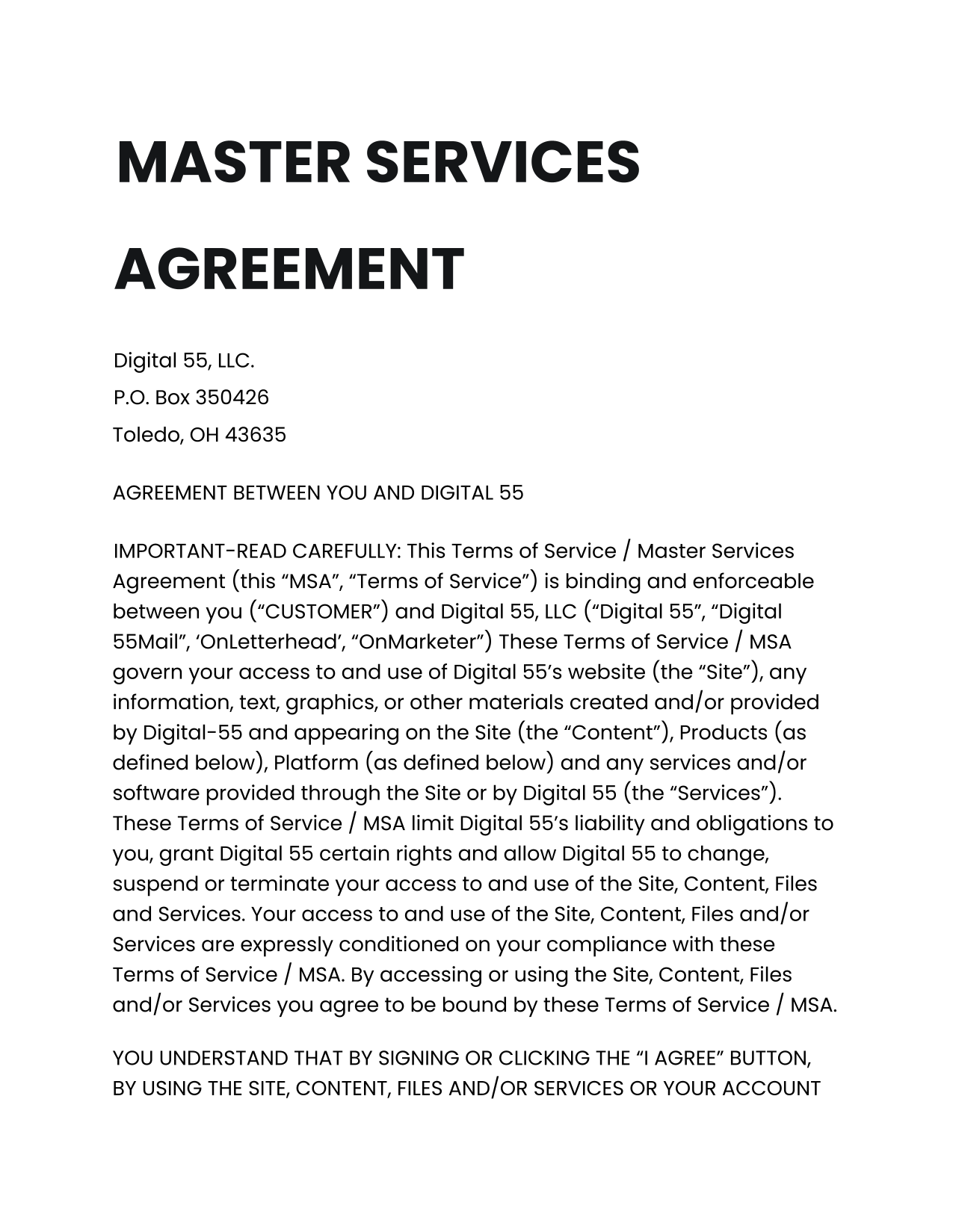 MASTER SERVICES AGREEMENT screenshot