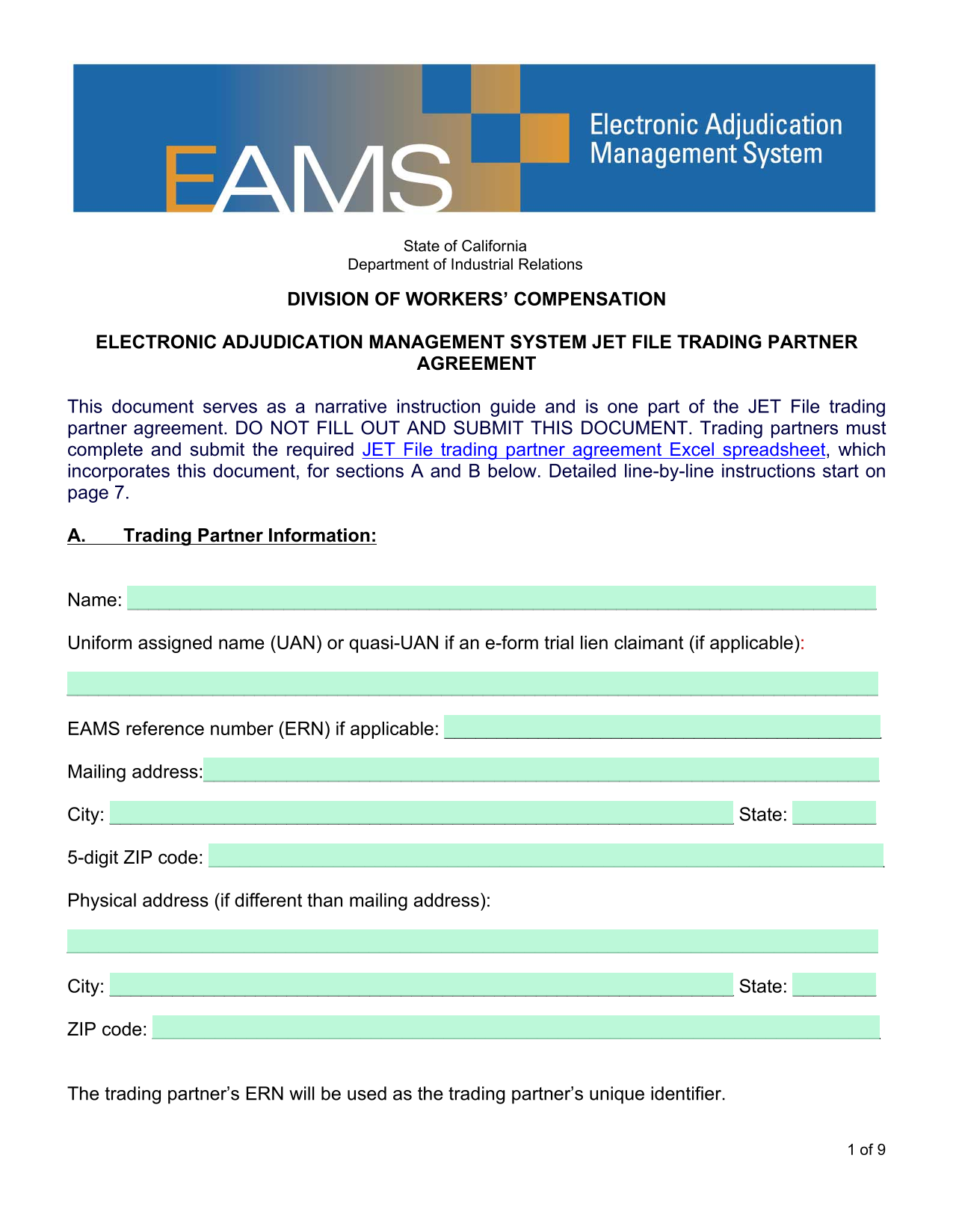 Electronic Adjudication Management System JET File Trading Partner Agreement screenshot