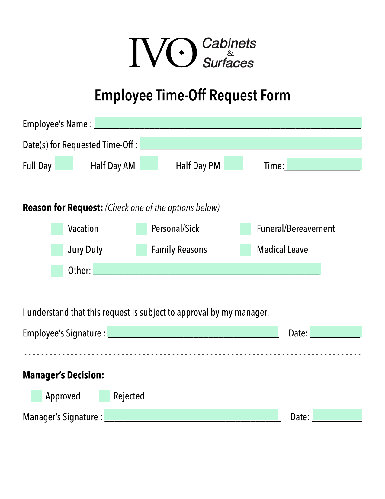 Employee Time Off Request Form screenshot