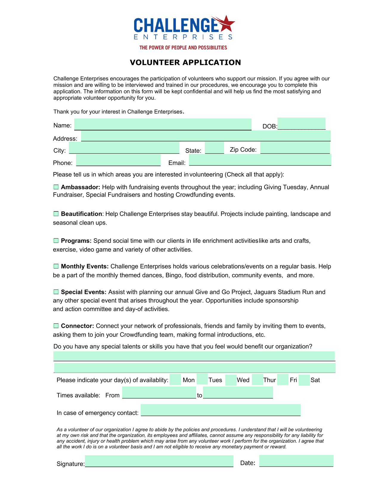 Volunteer Application screenshot