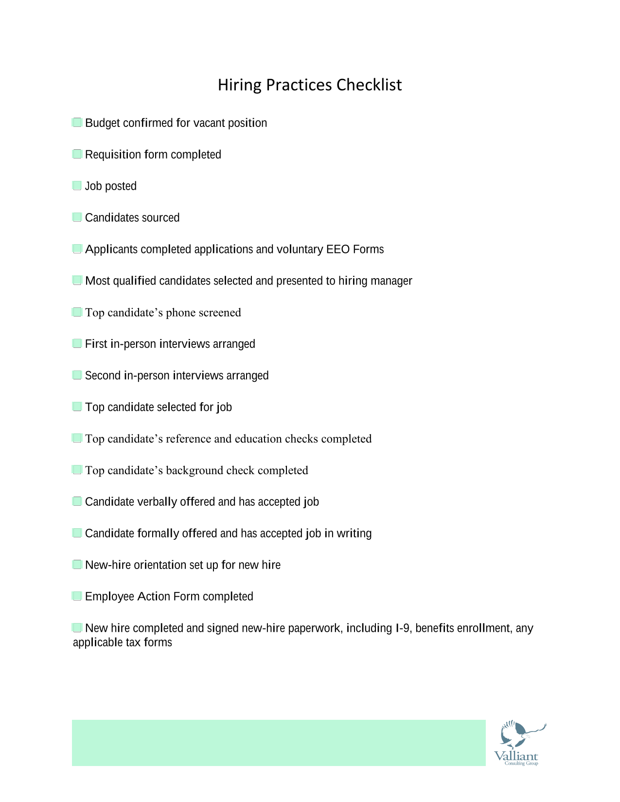 Hiring Practices Checklist screenshot