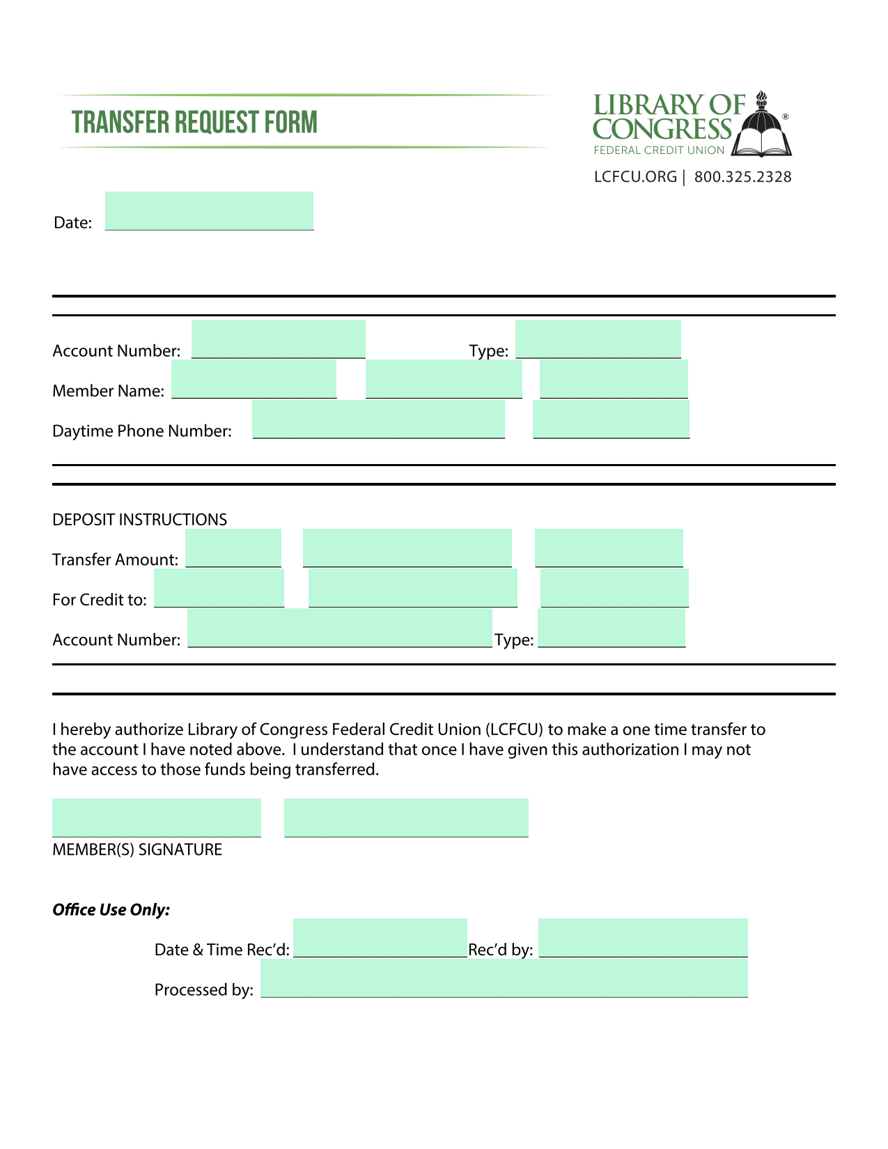 Transfer Request Form screenshot