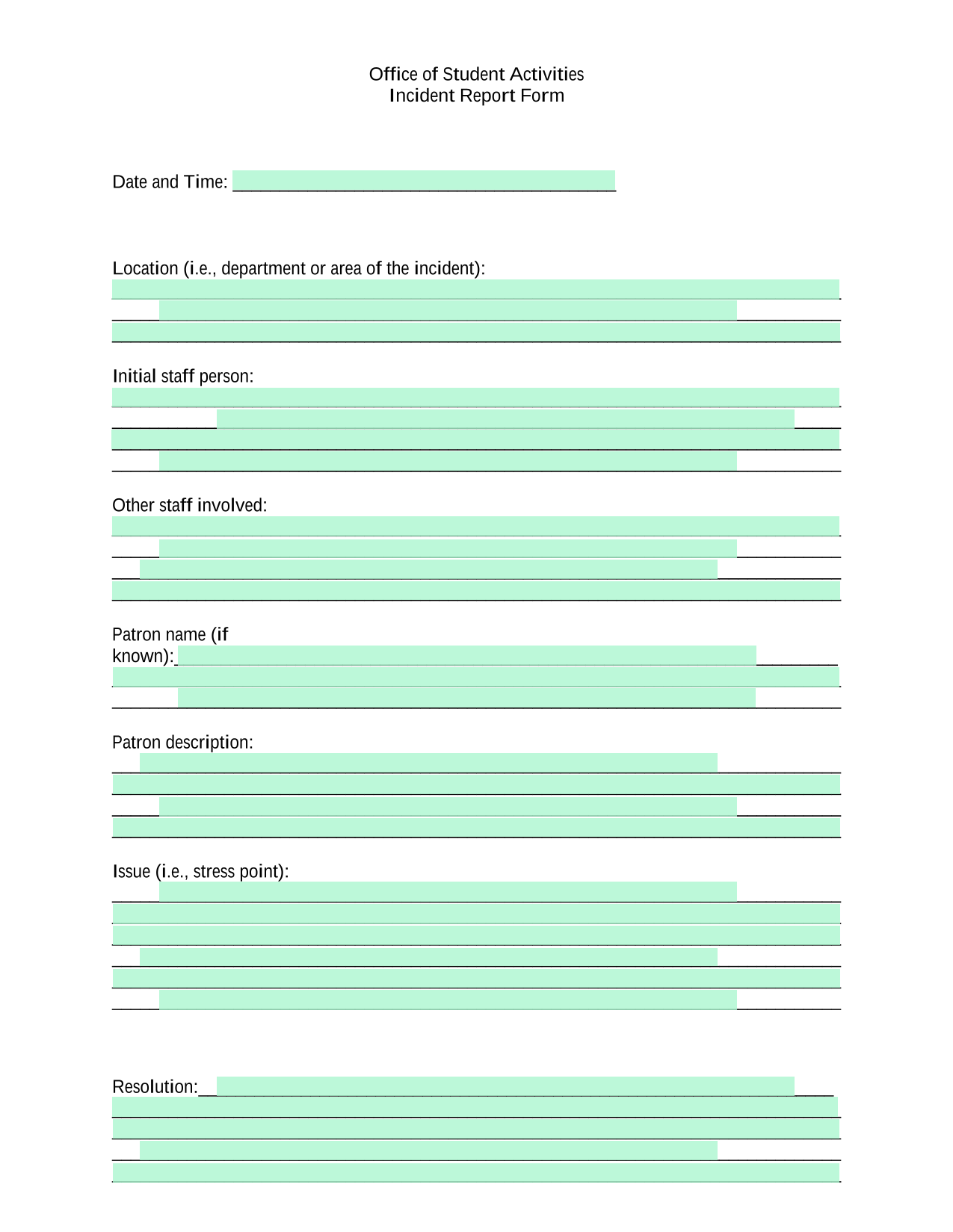 Incident Report Form screenshot