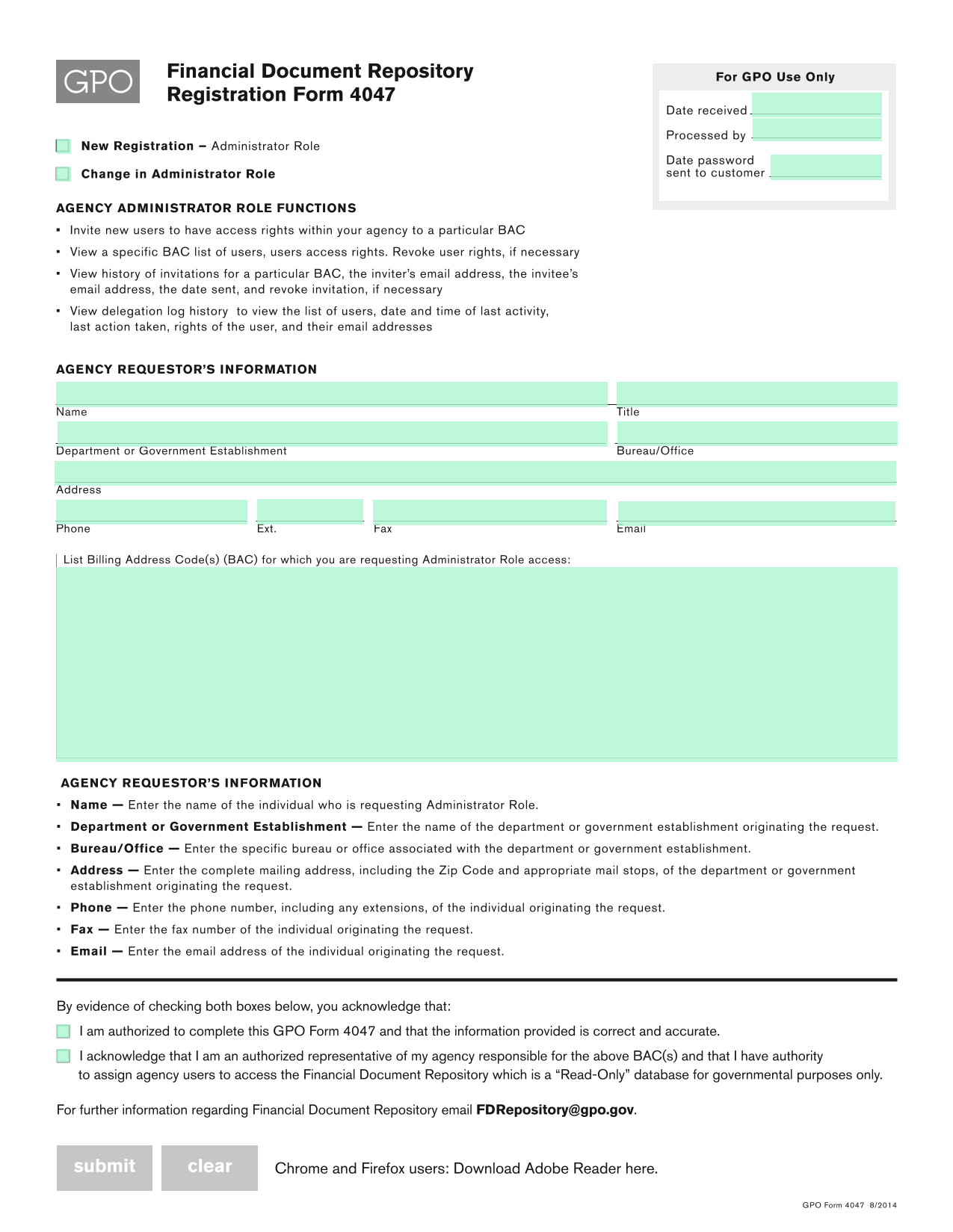 Registration Form 4047 screenshot
