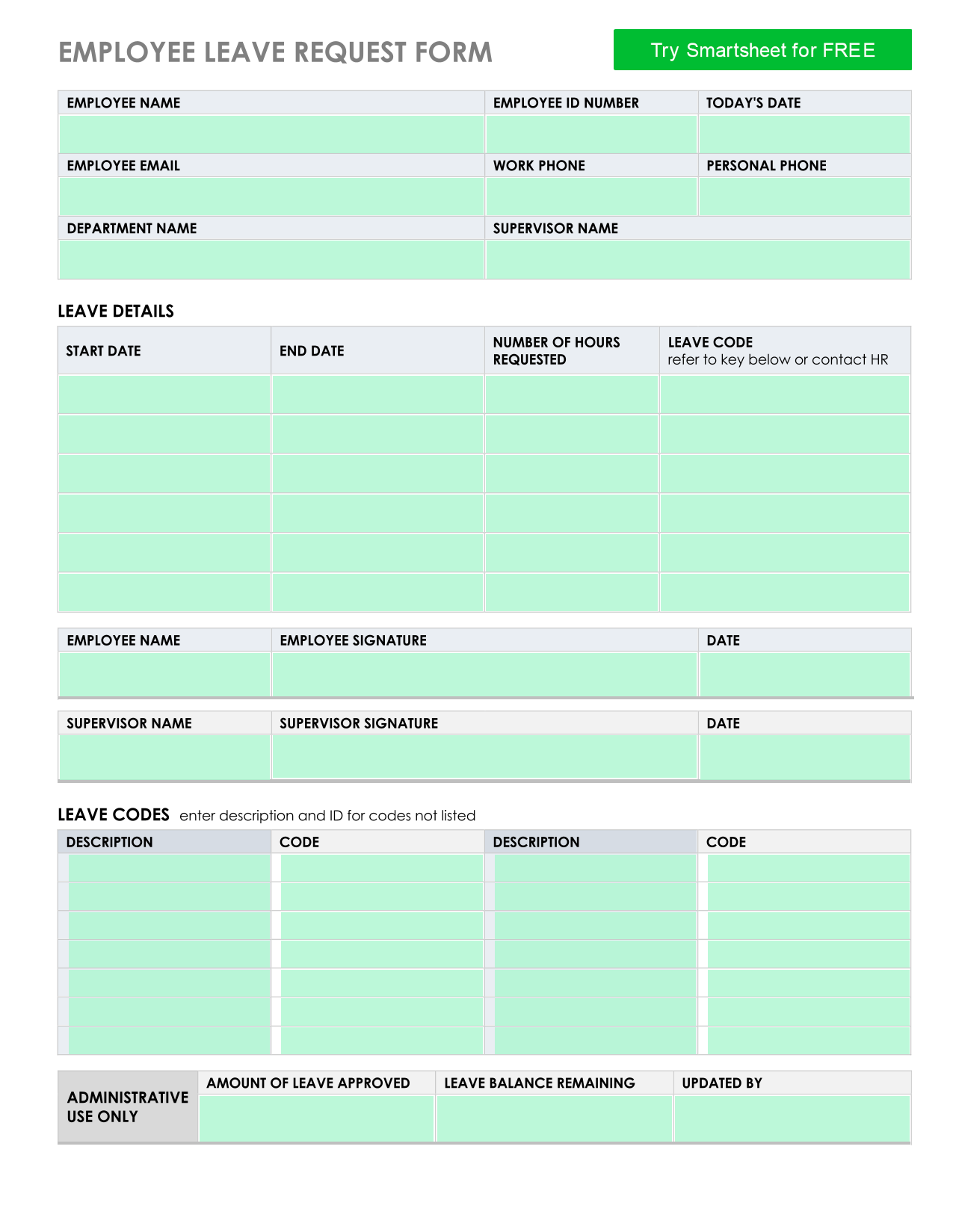 EMPLOYEE LEAVE REQUEST FORM screenshot
