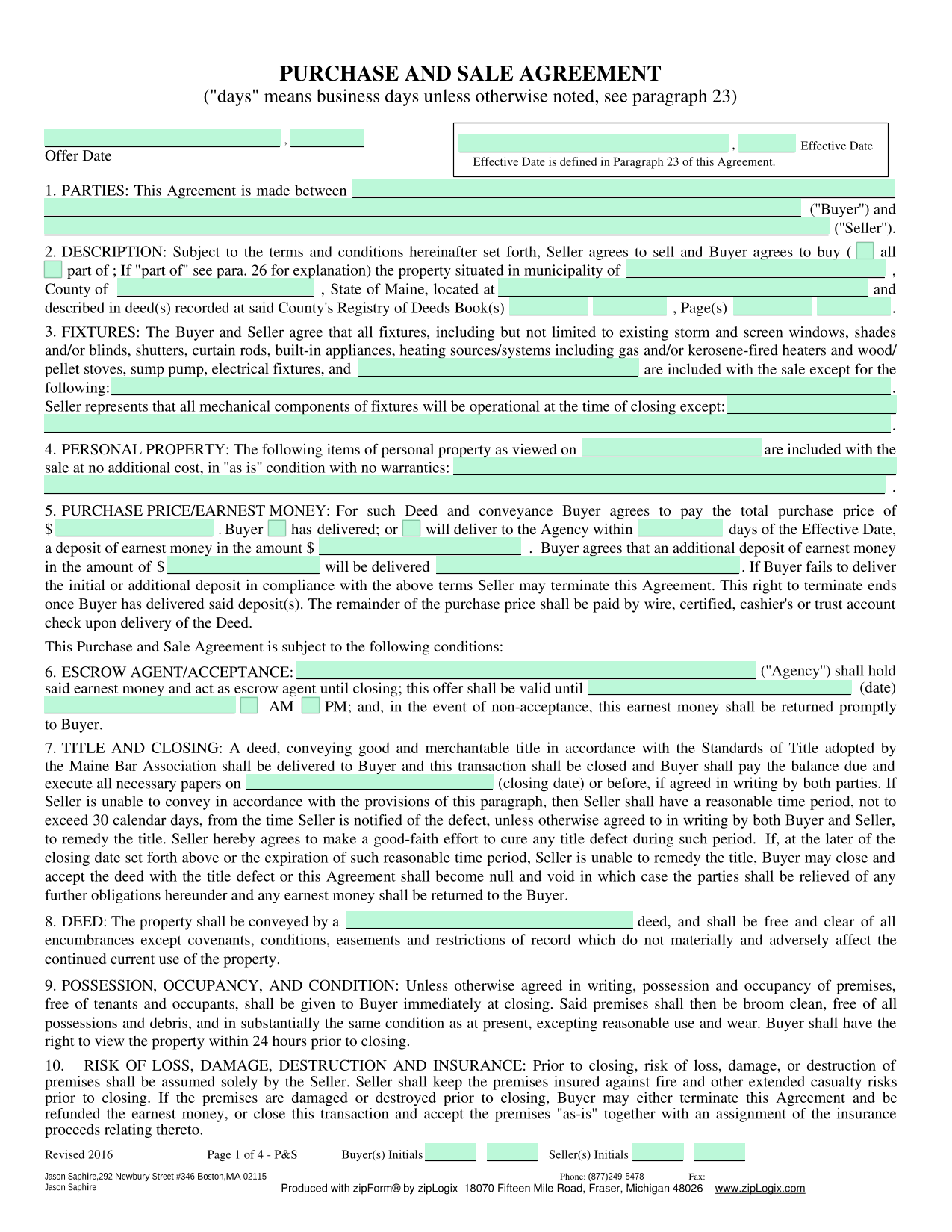 Purchase And Sale Agreement screenshot