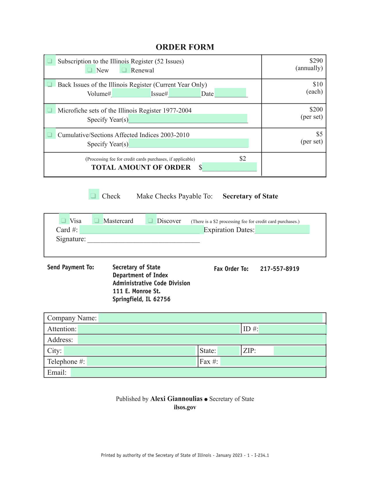 ORDER FORM screenshot