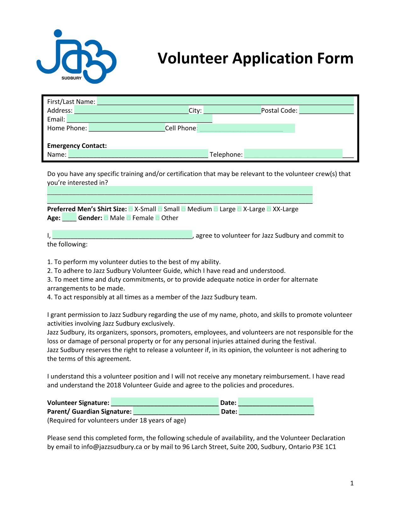 Volunteer Application Form screenshot