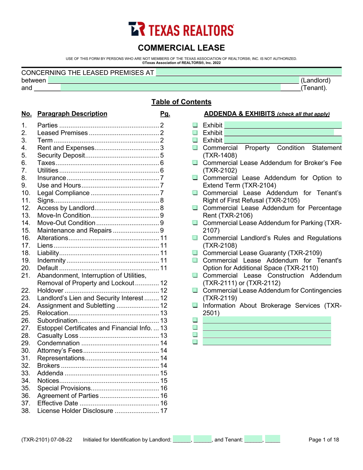 Commercial Lease screenshot