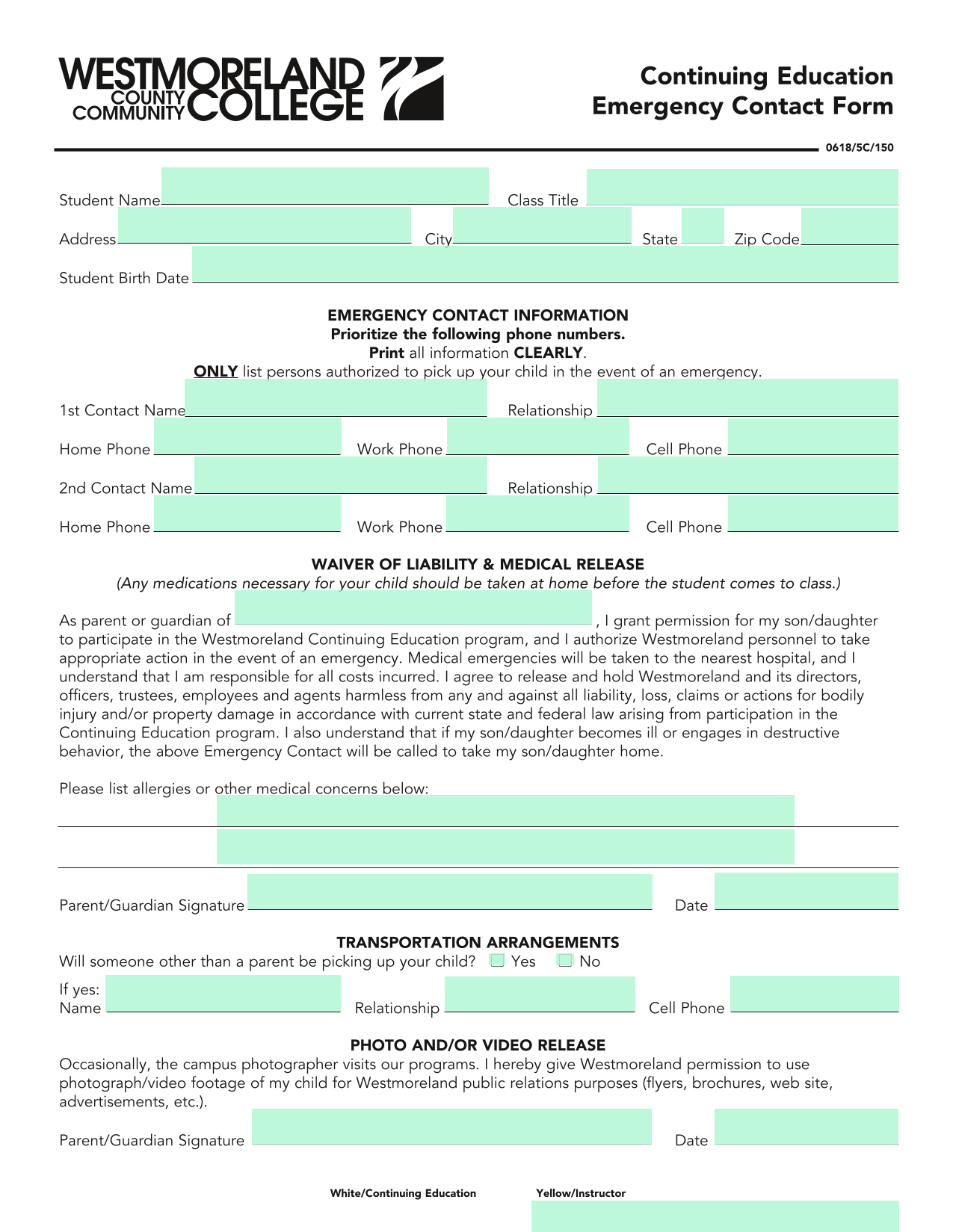 Emergency Contact Form screenshot