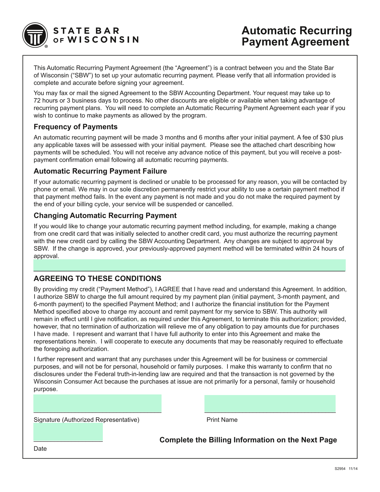 Automatic Recurring Payment Agreement screenshot