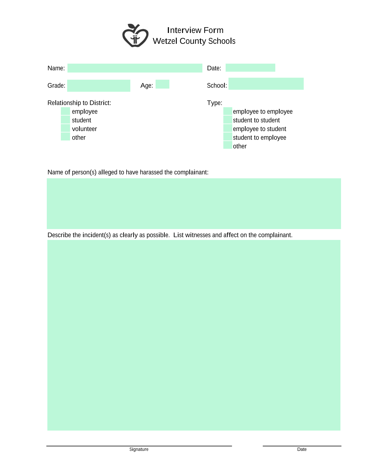 Interview Form screenshot