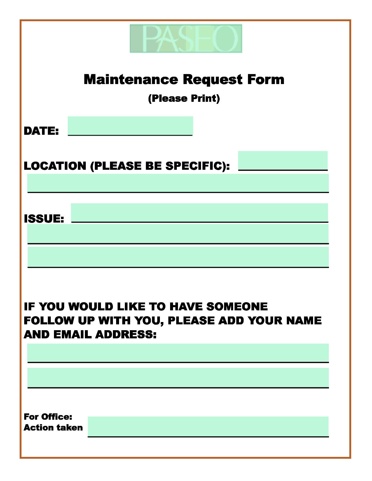 Maintenance Request Form screenshot