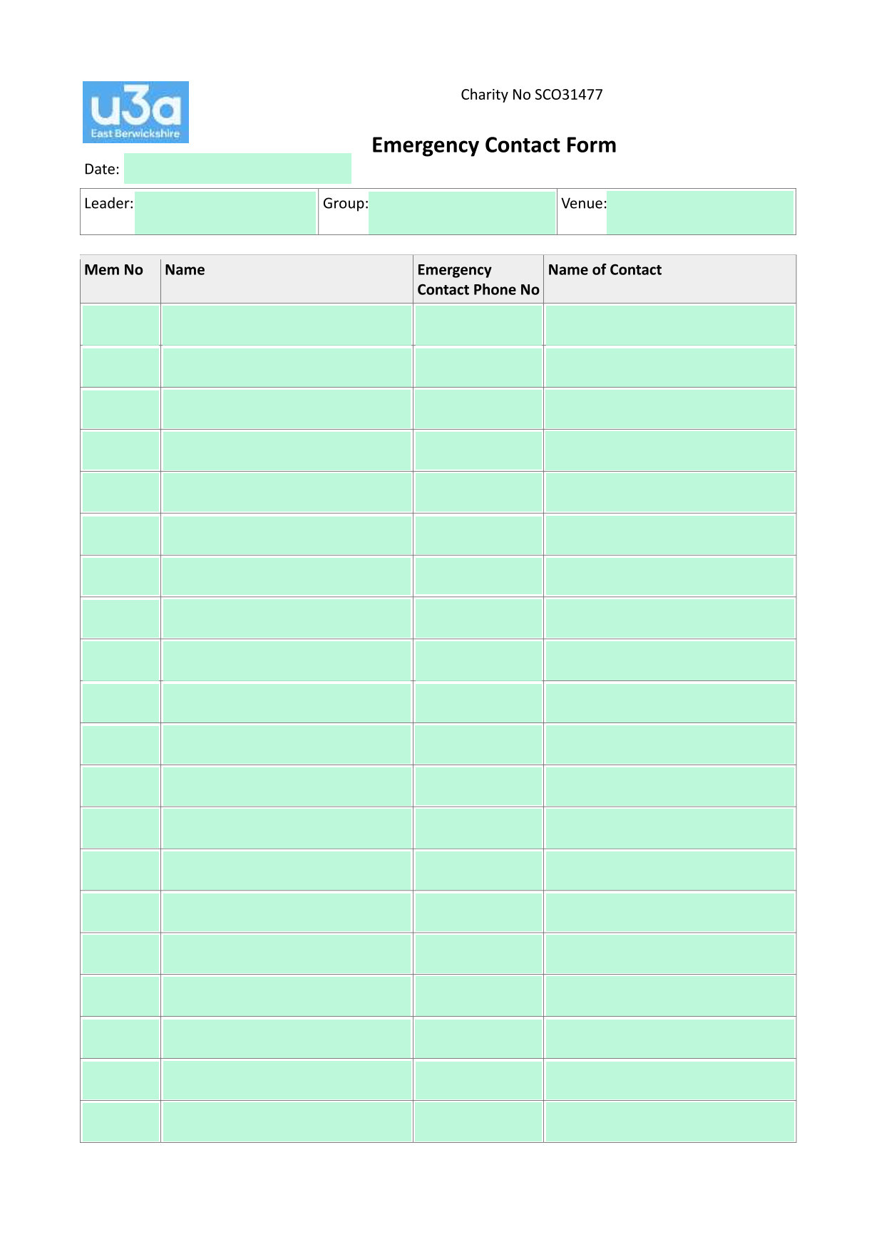 Emergency Contact Form screenshot