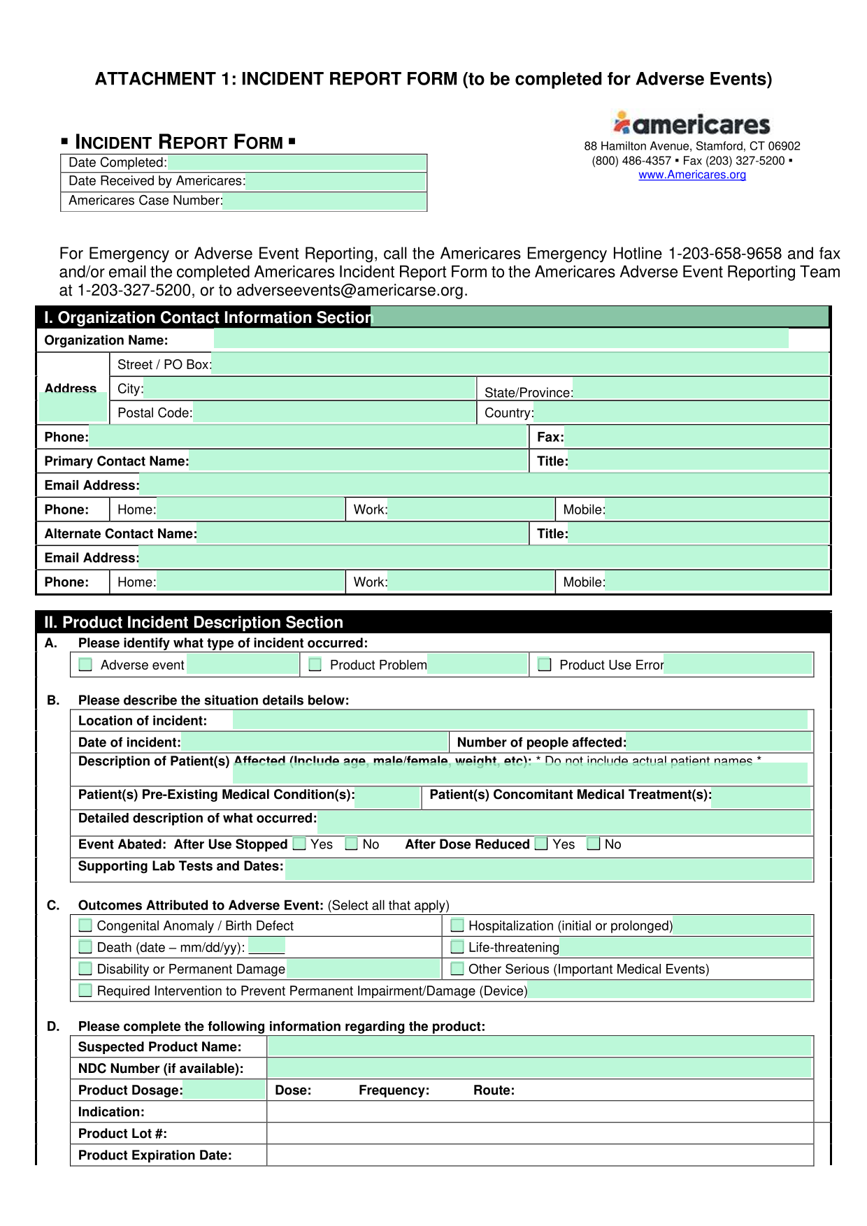 Incident Report Form screenshot