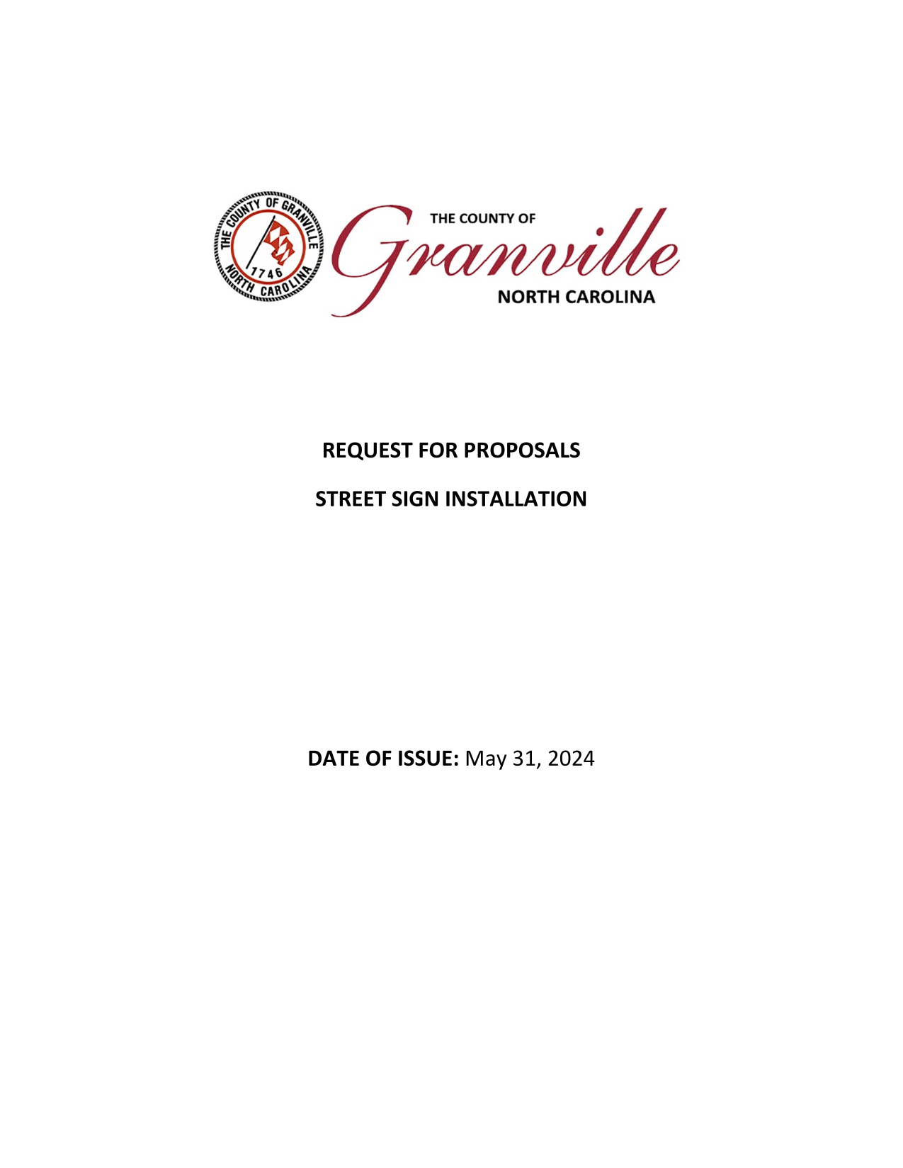 REQUEST FOR PROPOSALS STREET SIGN INSTALLATION screenshot