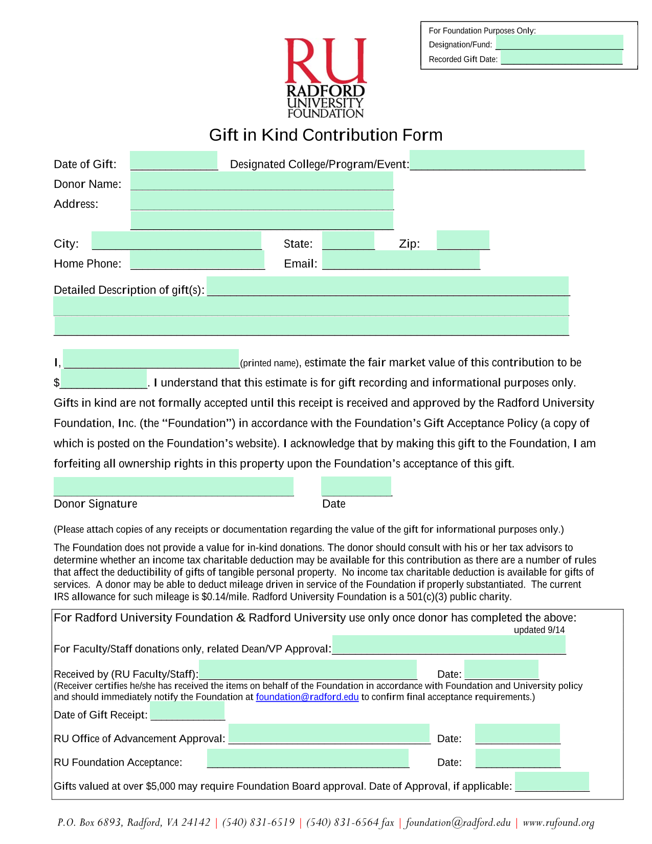 Gift In Kind Contribution Form screenshot