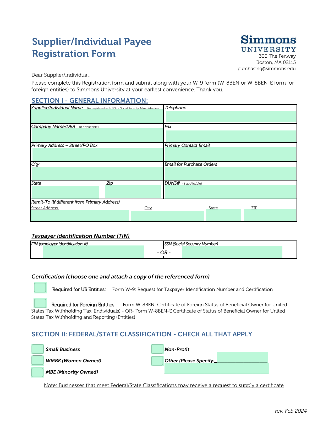 SupplierIndividual Payee Registration Form screenshot