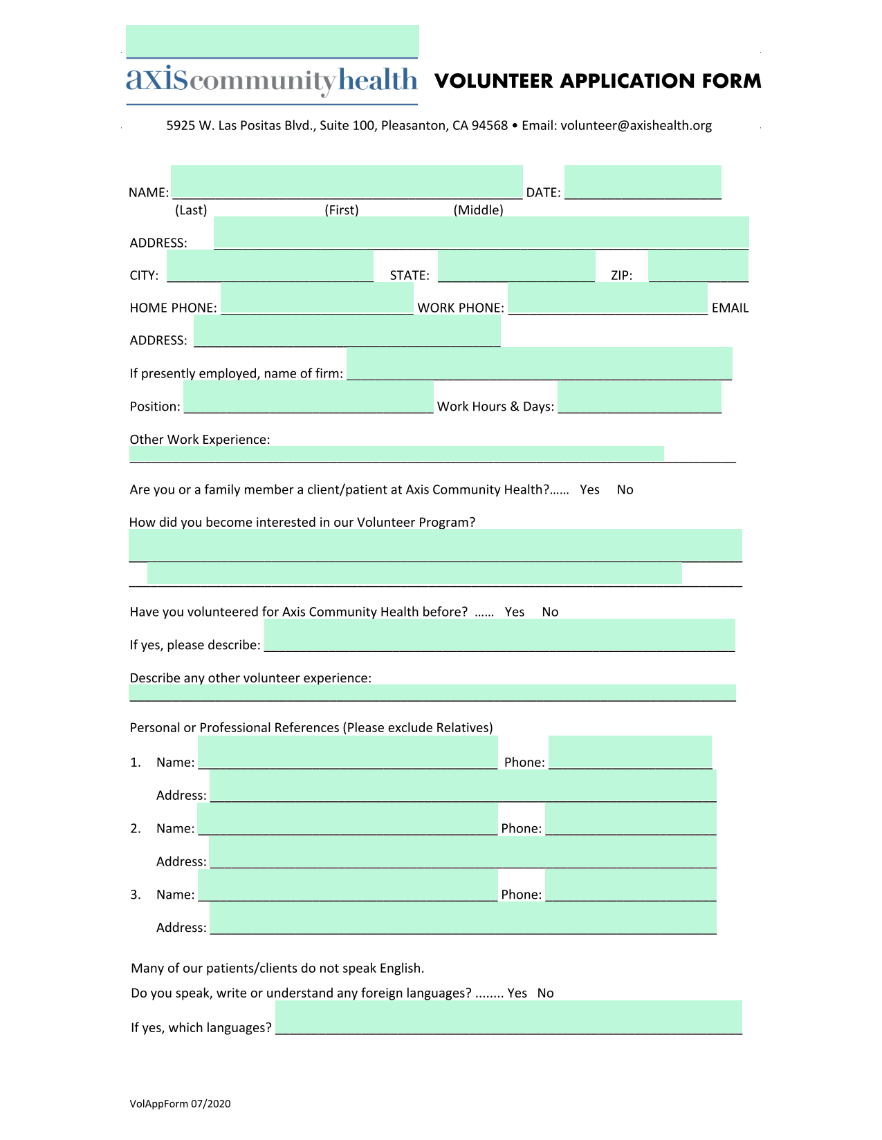 Volunteer Application Form screenshot