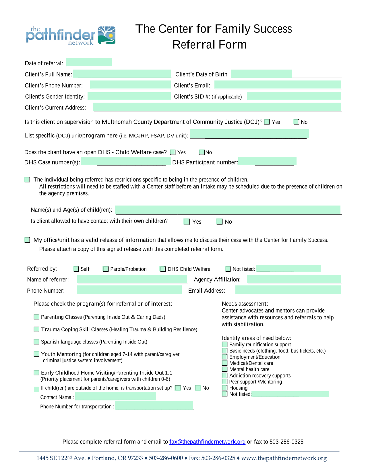 Referral Form screenshot